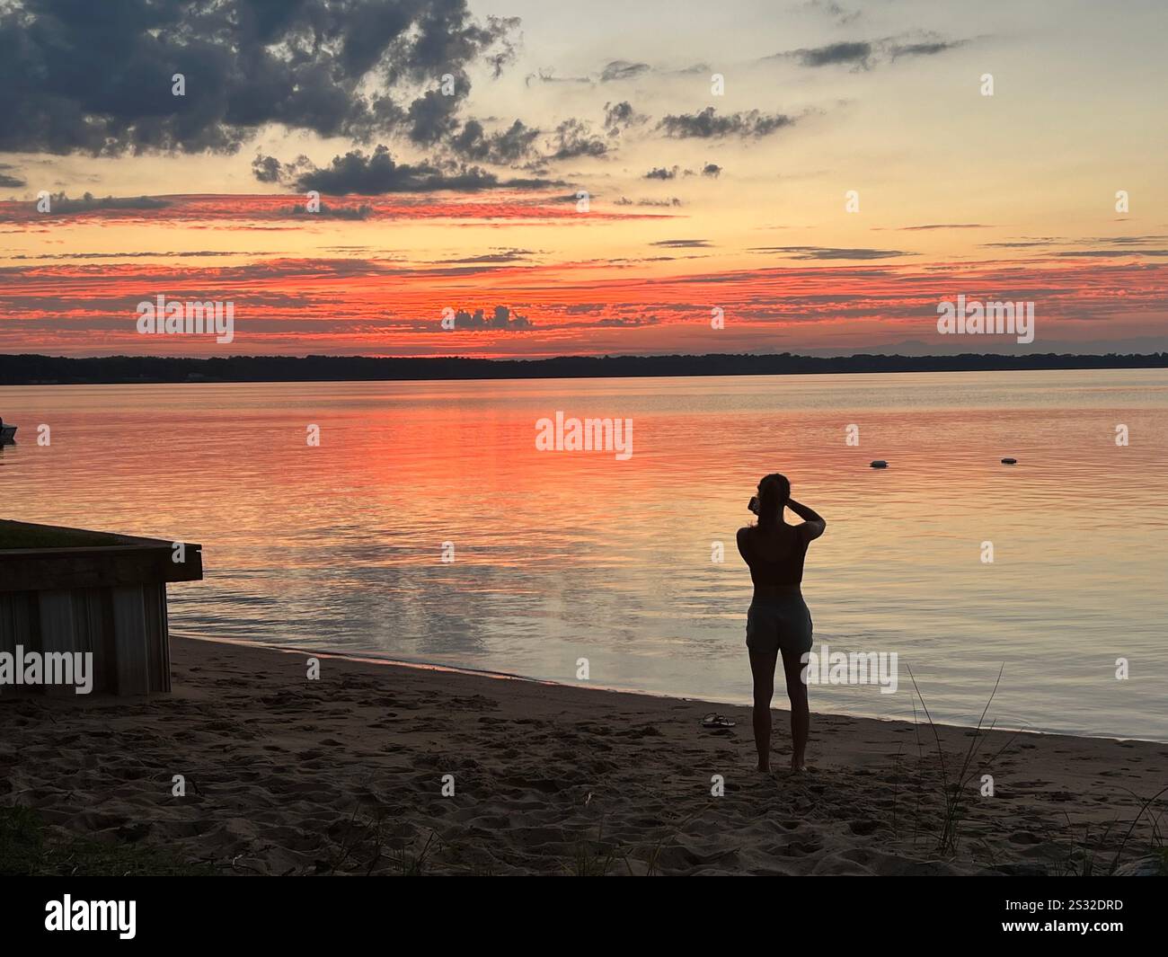 Colorful sunset with a reflection on the river - Smartphone Captured Stock Image
