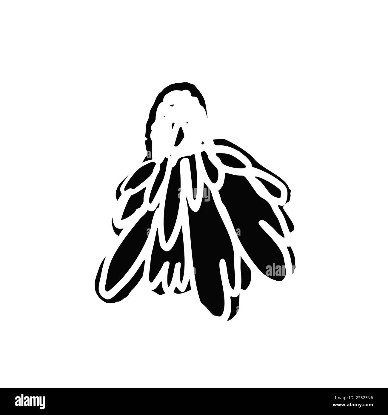Hand drawn black ink abstract daisy flower silhouette isolated on white ...