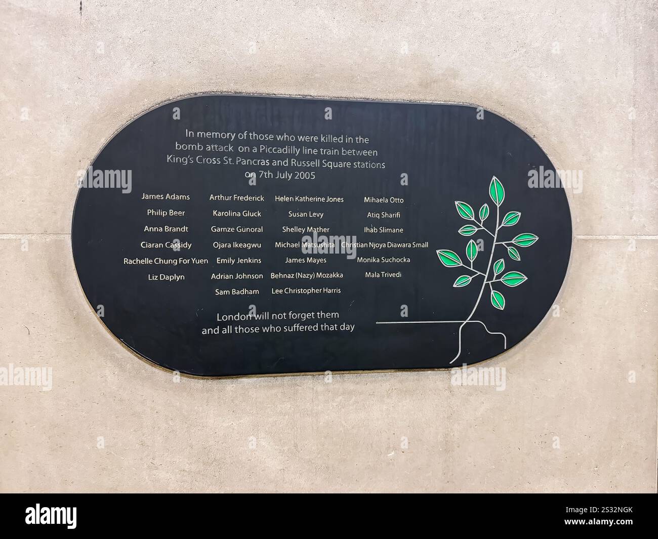 7 July 2005 Memorial Plaque, St Pancras Station, London - Smartphone Captured Stock Image
