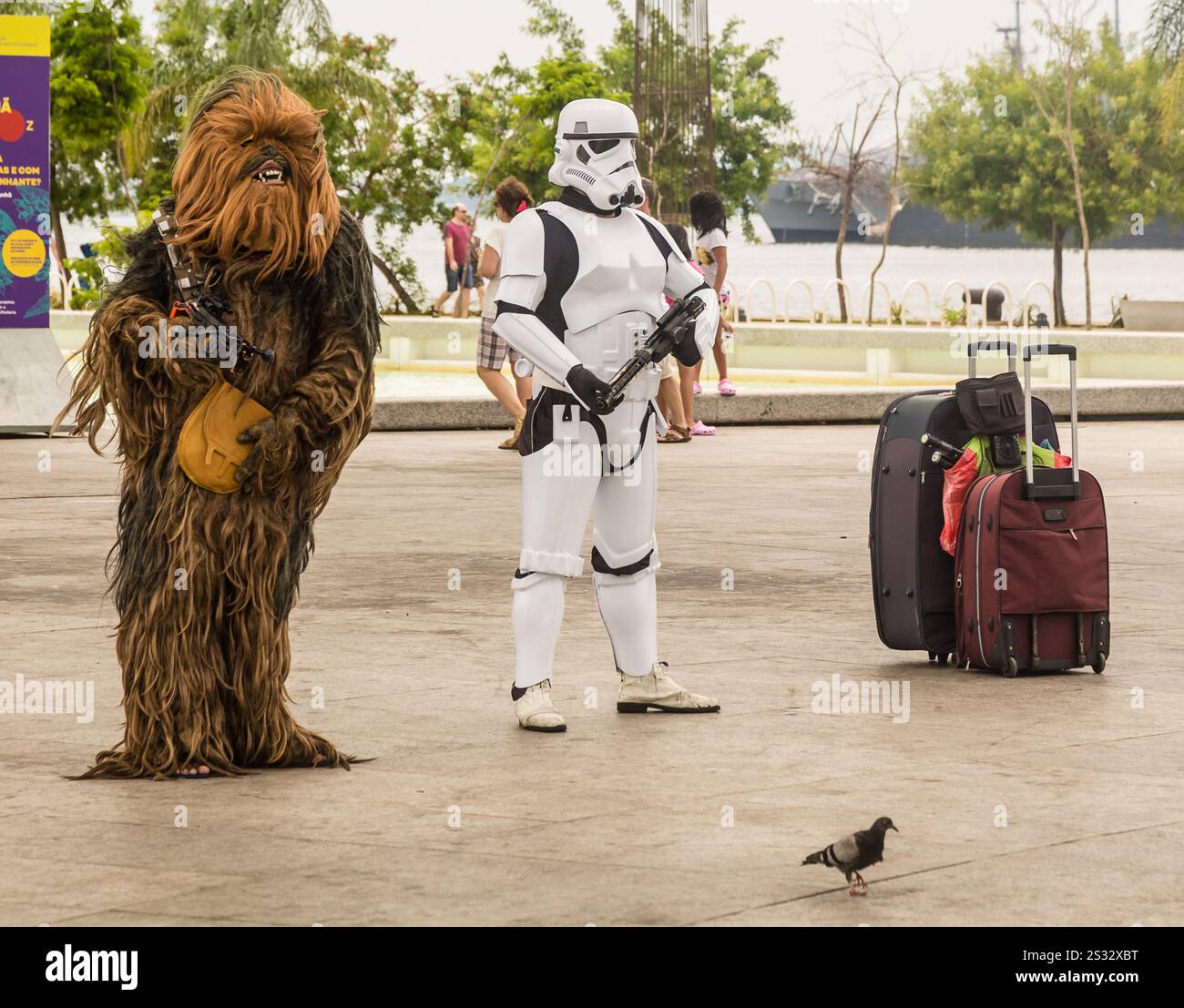 Chewbacca and a Storm Trouper outside the Museum of Tomorrow, Rio de Janeiro, Brazil Stock Photo