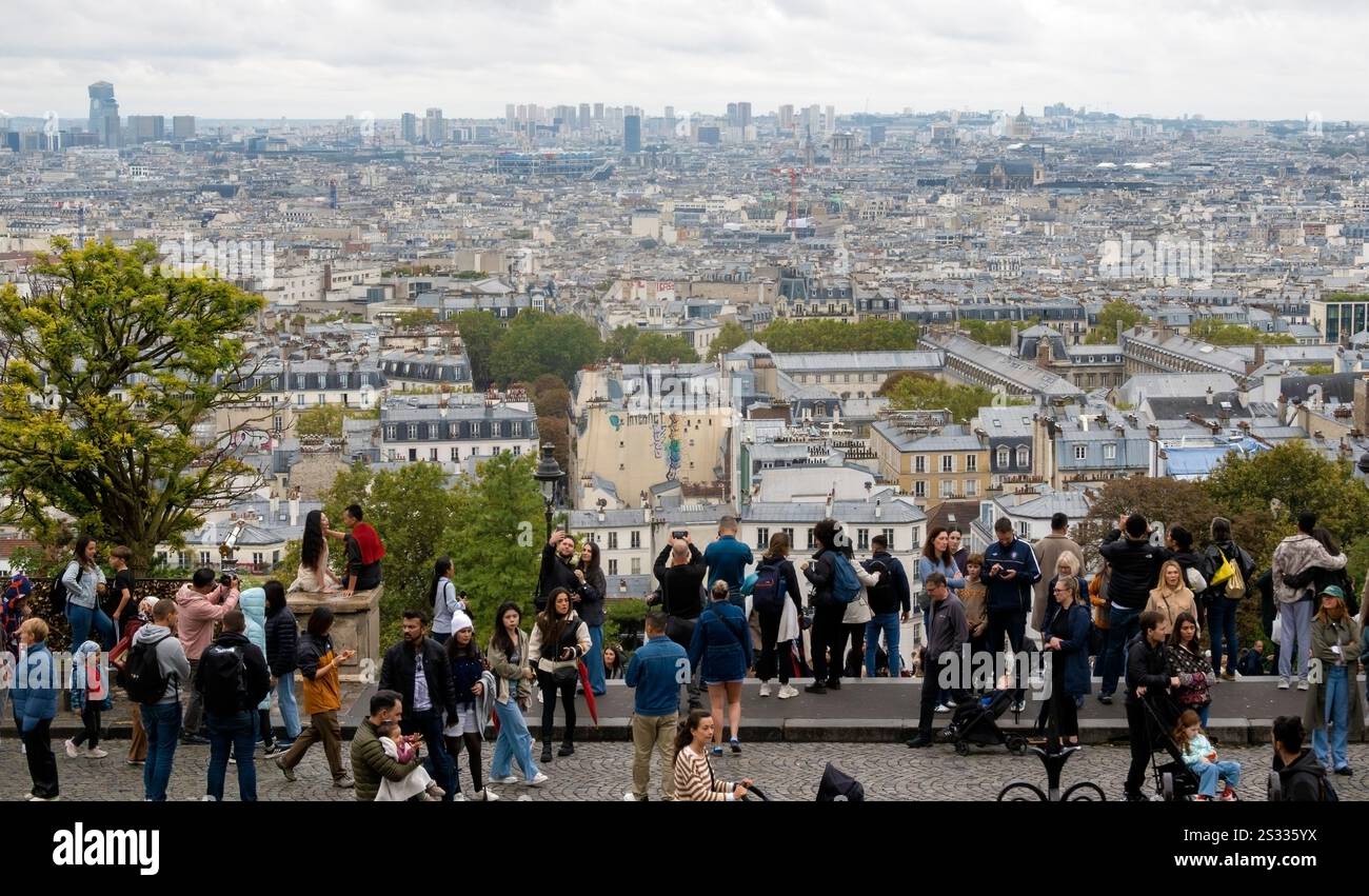 View of Paris, France from the esplanade of Sacre Coeur Basilica, Montmartre Stock Photo