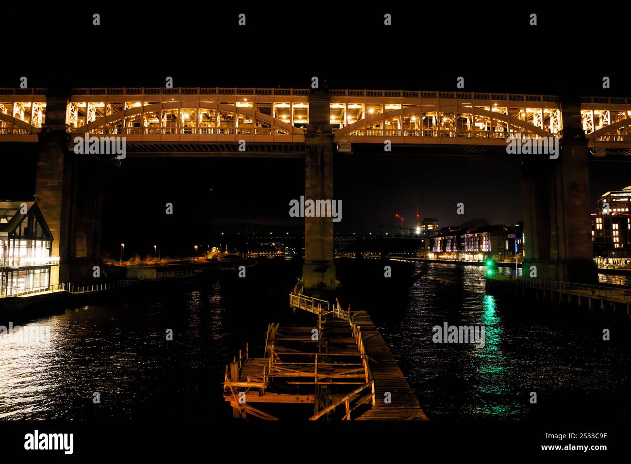 The High Level Bridge at Night, Newcastle, England. Stock Photo