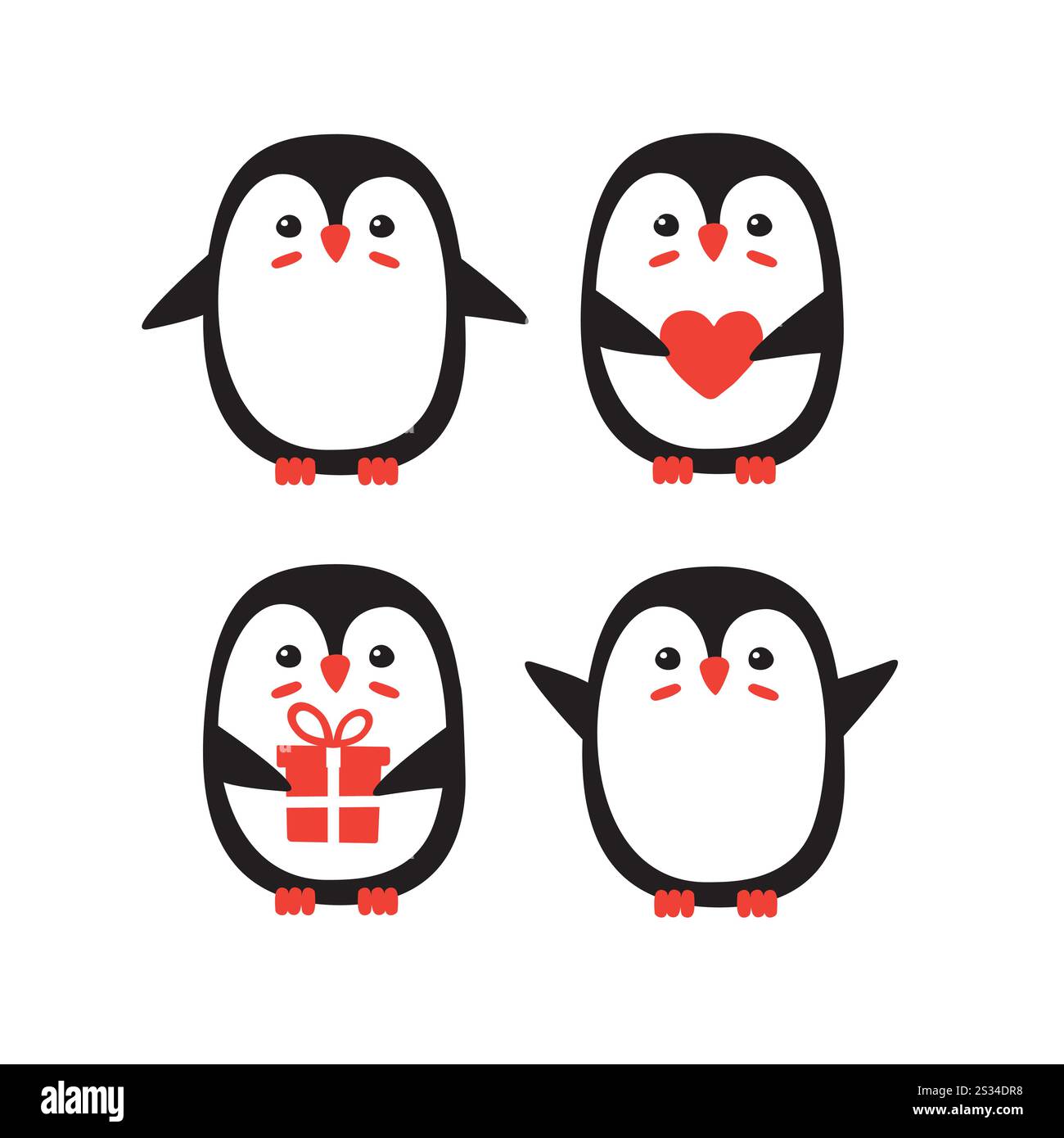 Vector set of hand drawn doodle flat cartoon penguin isolated on white ...
