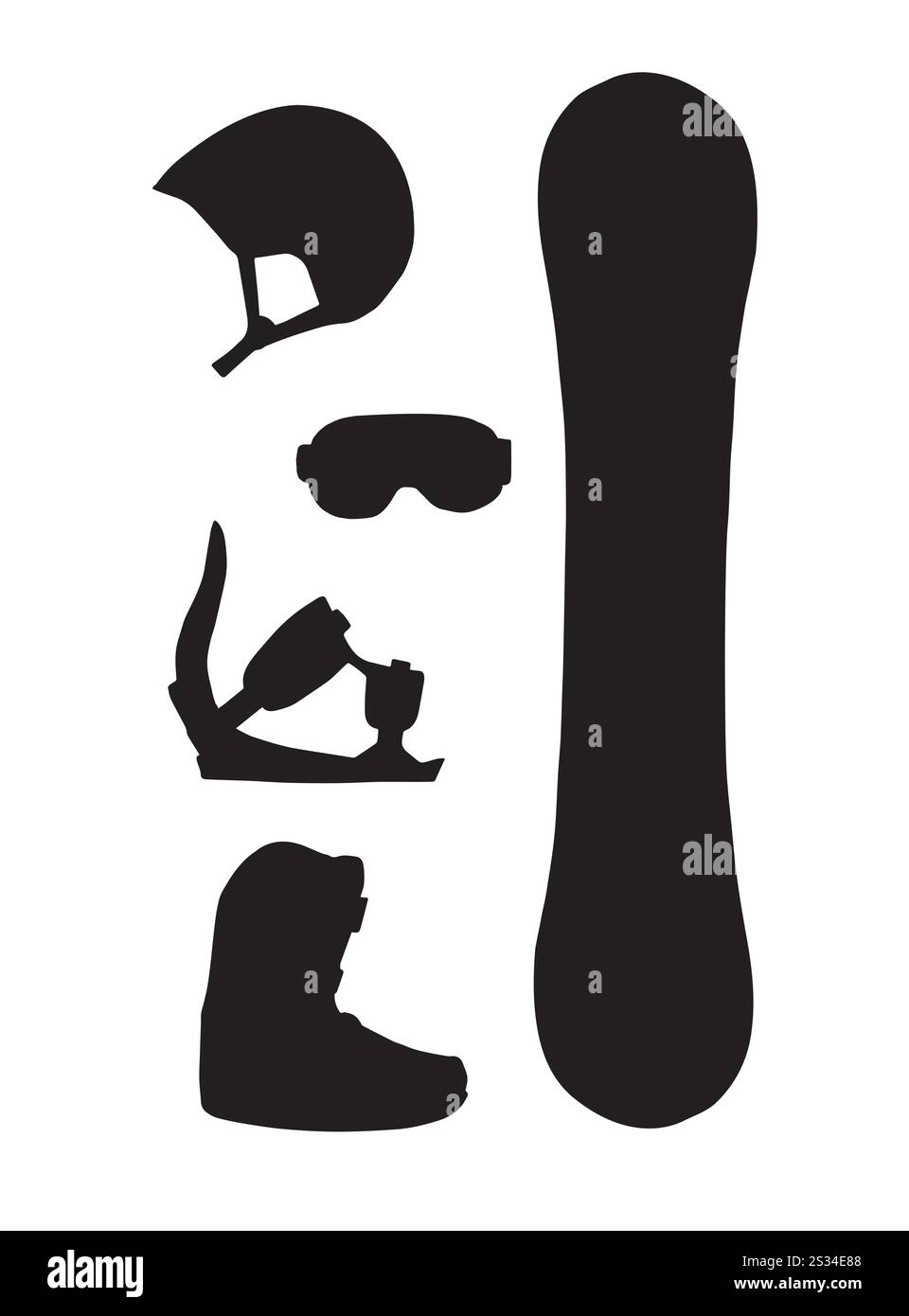 Vector set bundle of hand drawn snowboard equipment silhouette isolated ...
