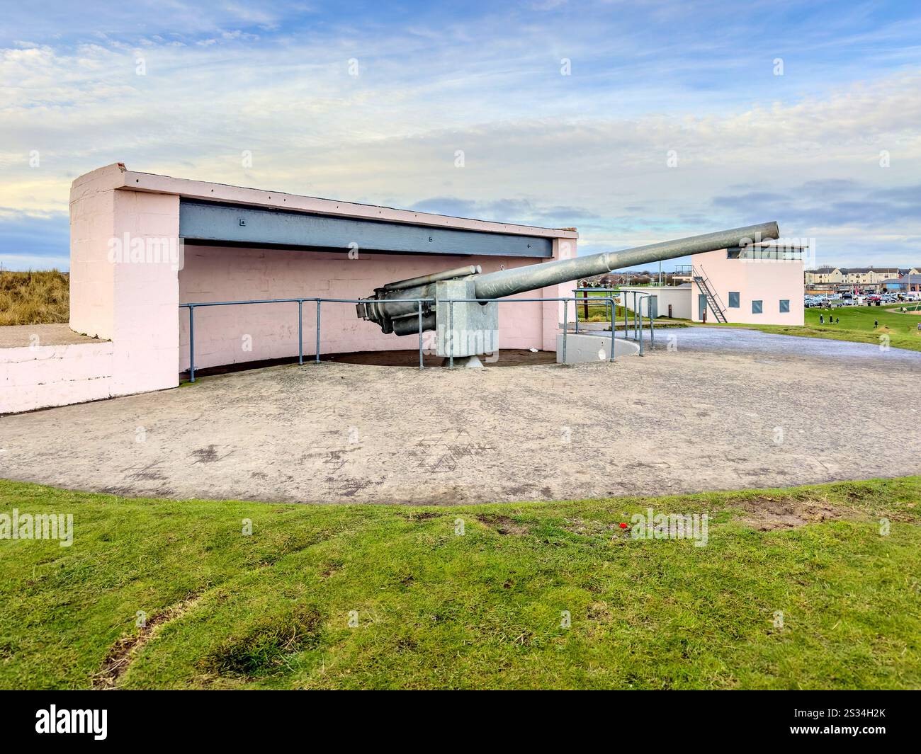 World war 2 military coastal defences with gun emplacement at Blyth Beach Northumberland UK - Smartphone Captured Stock Image