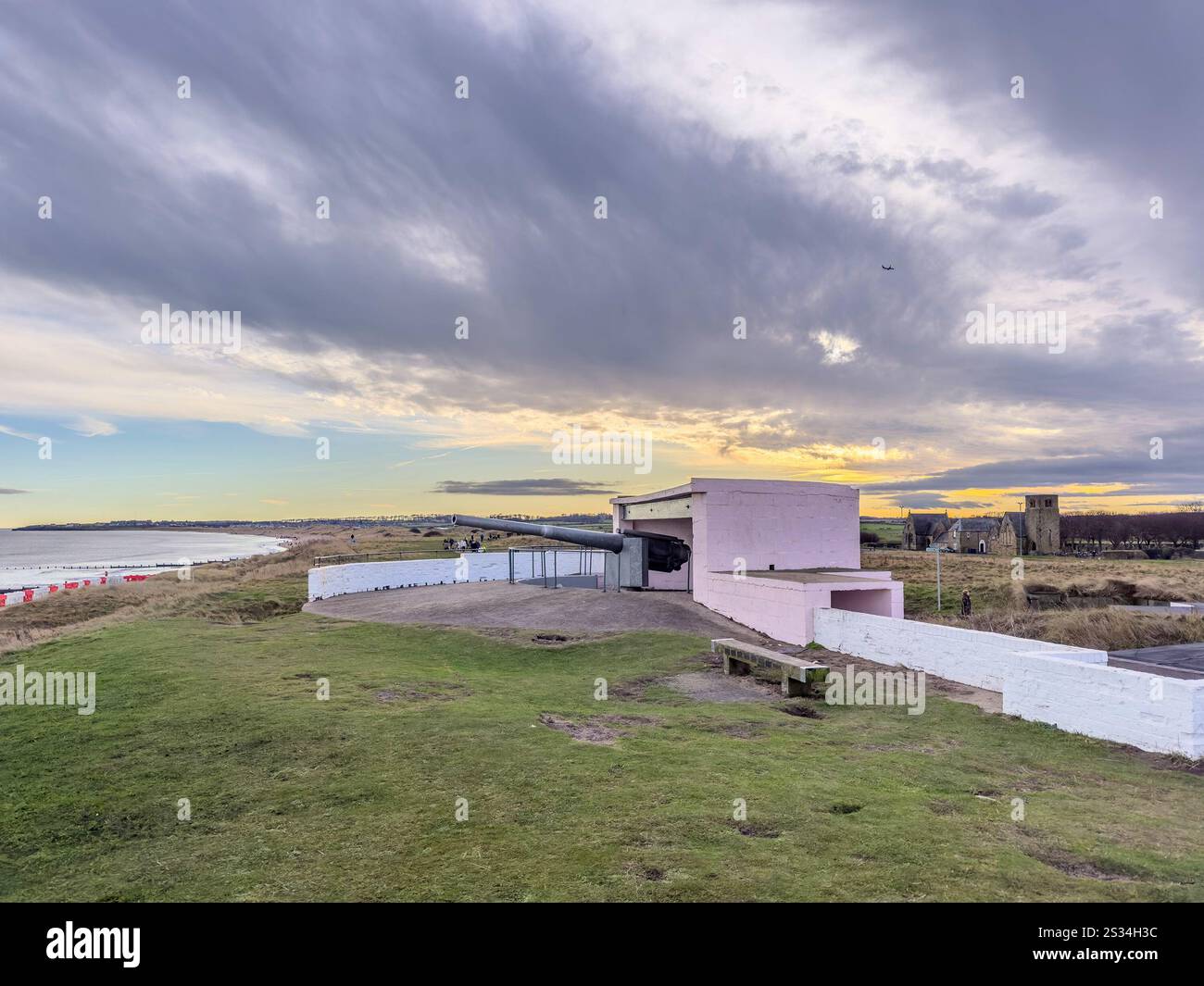 World war 2 military coastal defences with gun emplacement at Blyth Beach Northumberland UK - Smartphone Captured Stock Image