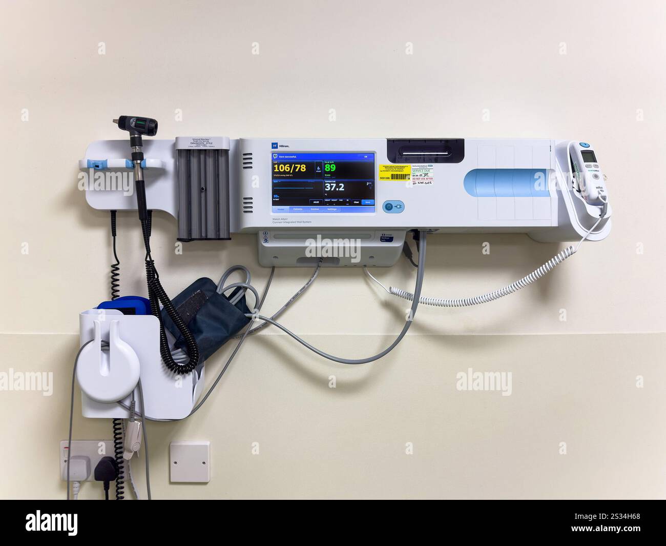 HillRom Welch Allyn 85NTVE Connex Integrated Wall System - NIBP SpO2 Temp WIFI ophthalmoscope temperature probe Cramlington hospital Northumberland uk - Smartphone Captured Stock Image