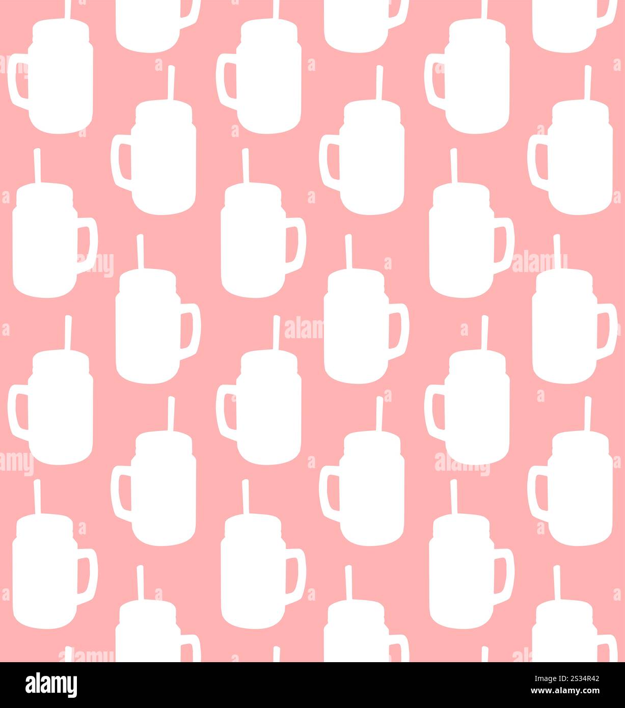 Vector seamless pattern of white hand drawn smoothie jar cup silhouette isolated on pink background Stock Vector
