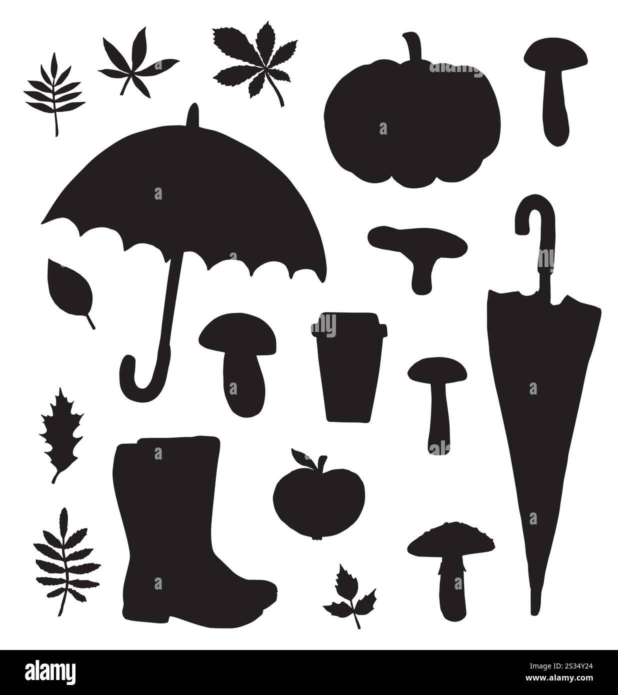 Vector set bundle of hand drawn autumn elements silhouette isolated on ...