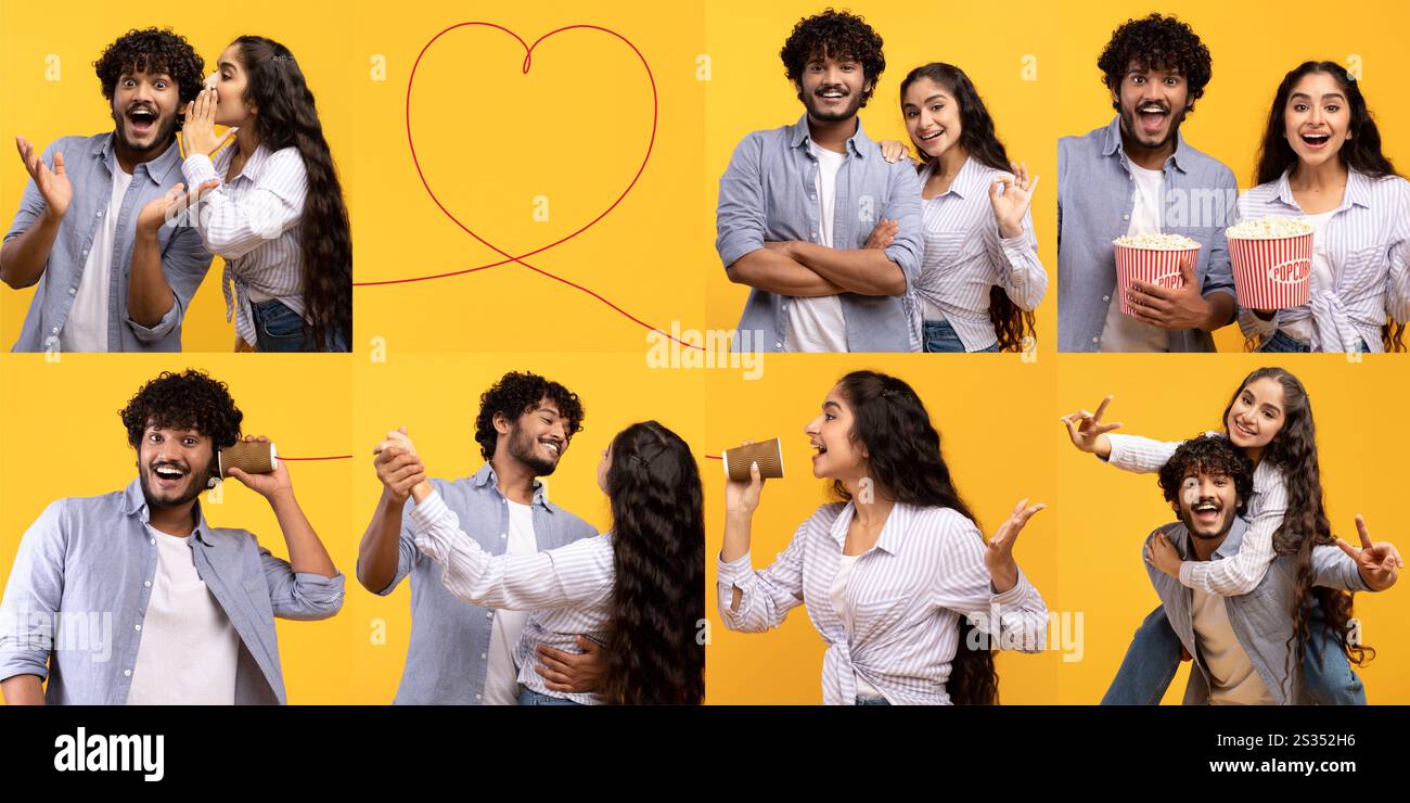 Diverse couple shares joyful moments together in a vibrant collage ...