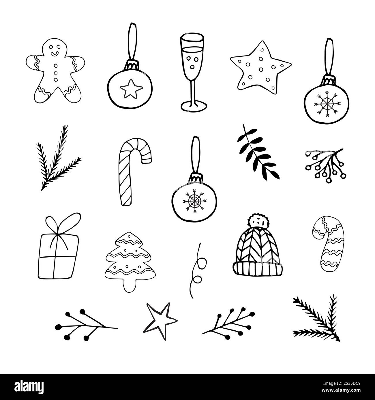 Vector set bundle of hand drawn doodle sketch Christmas new year ...