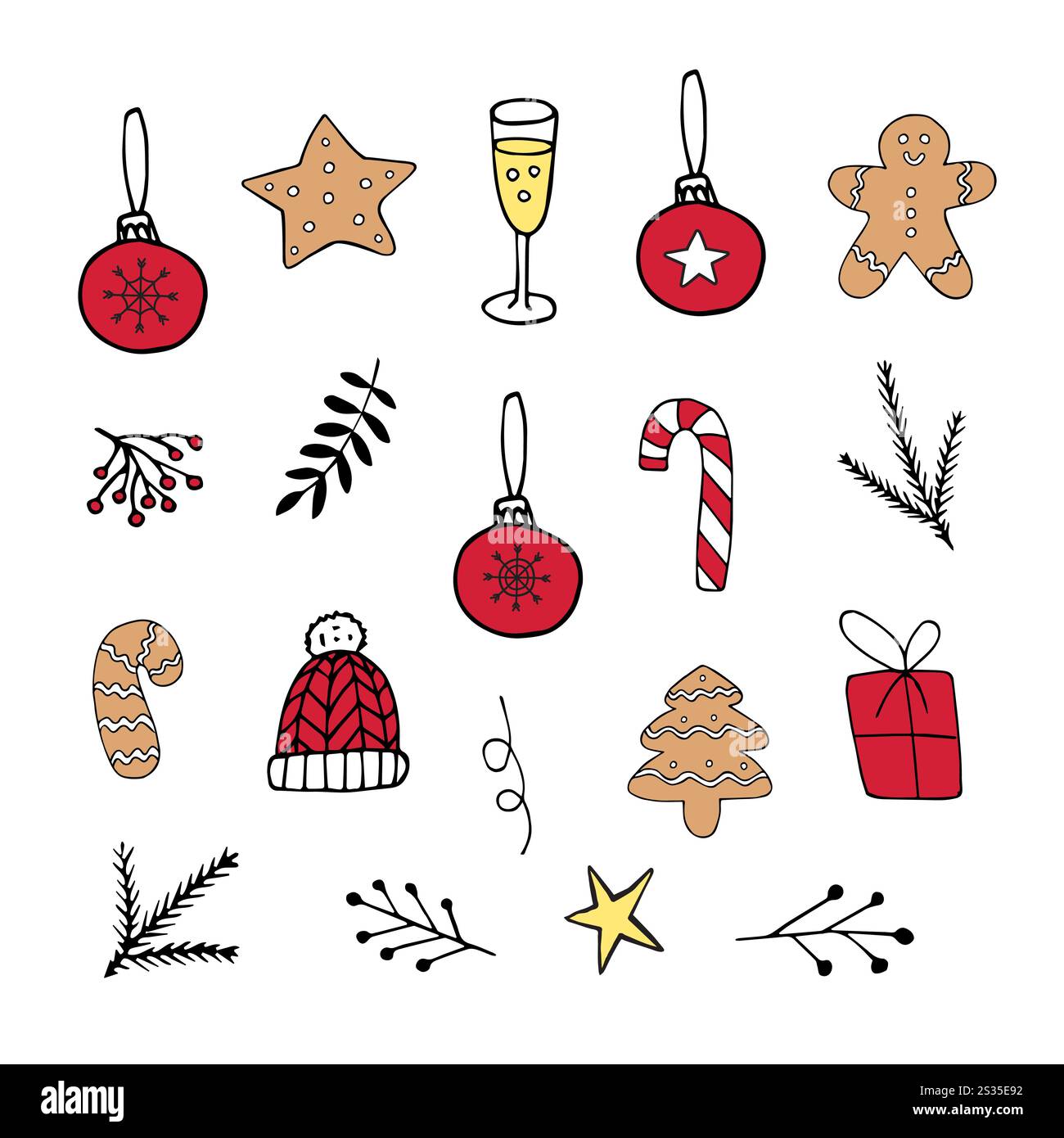 Vector set bundle of colored hand drawn doodle sketch Christmas new ...