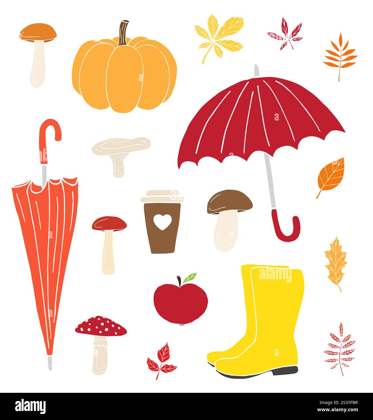 Vector set bundle of different color hand drawn doodle sketch autumn ...