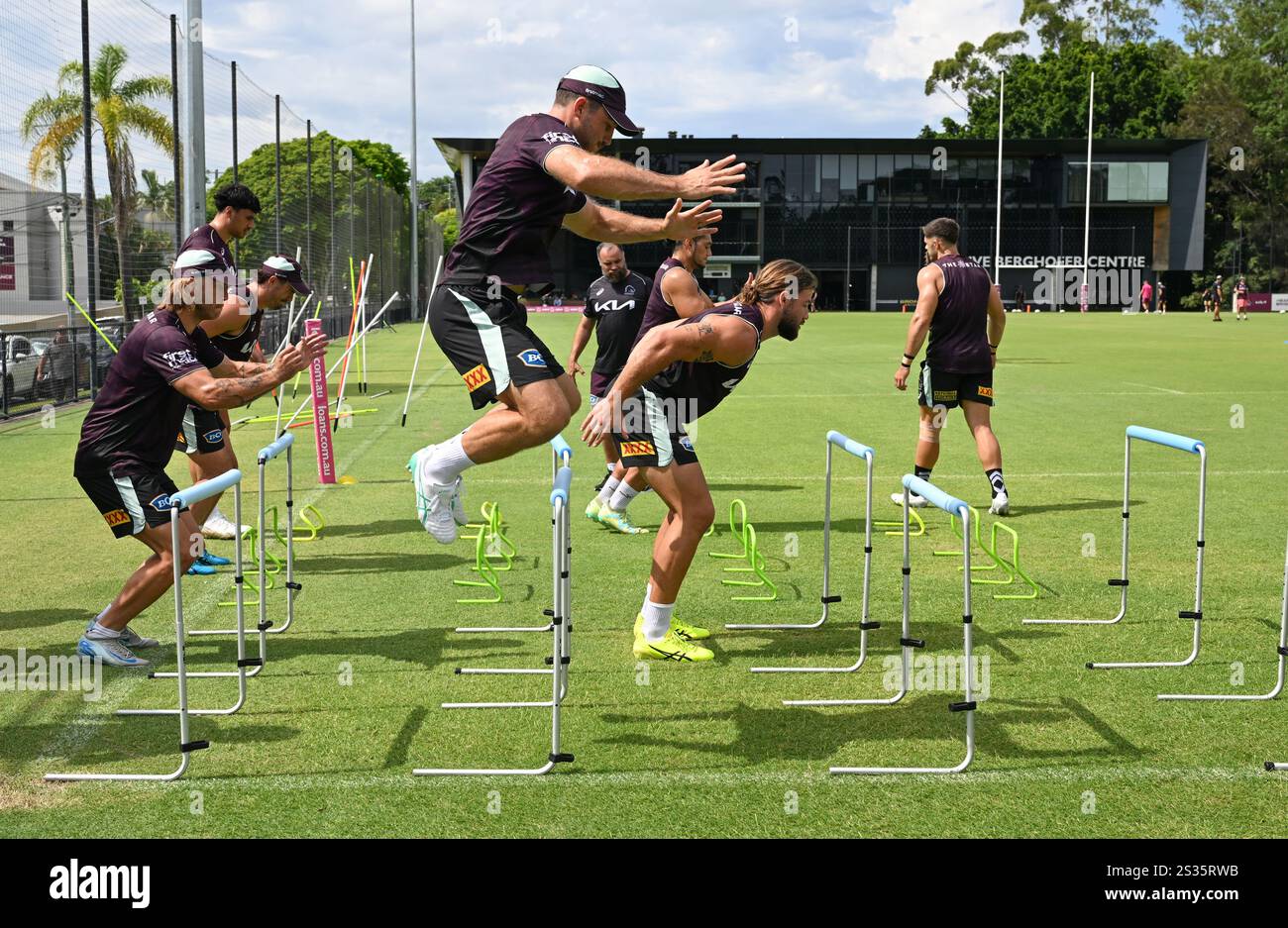 Ben Hunt (centre) in action during a Brisbane Broncos NRL training