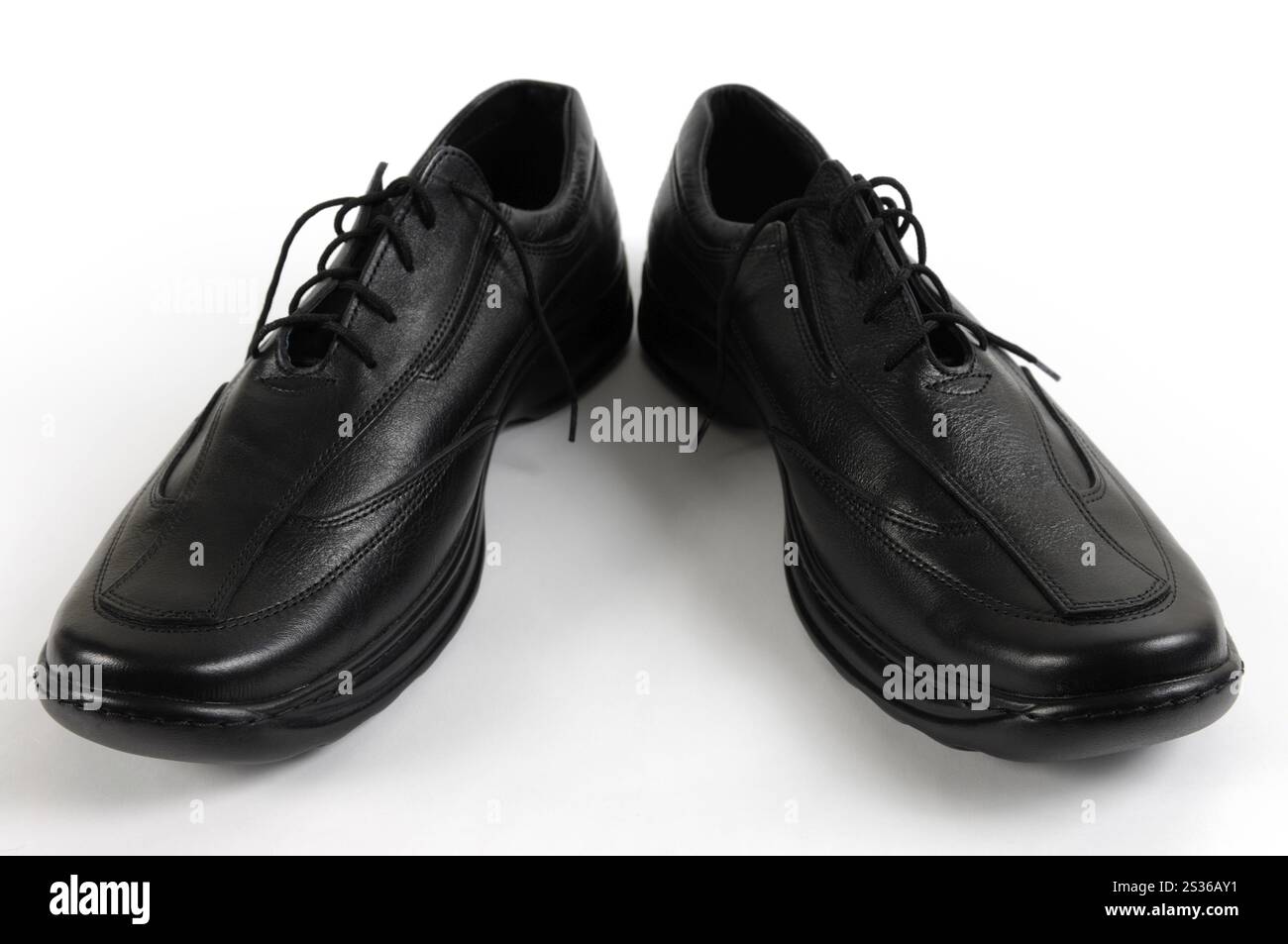 Pair of black men's leather shoes isolated on white background Stock ...