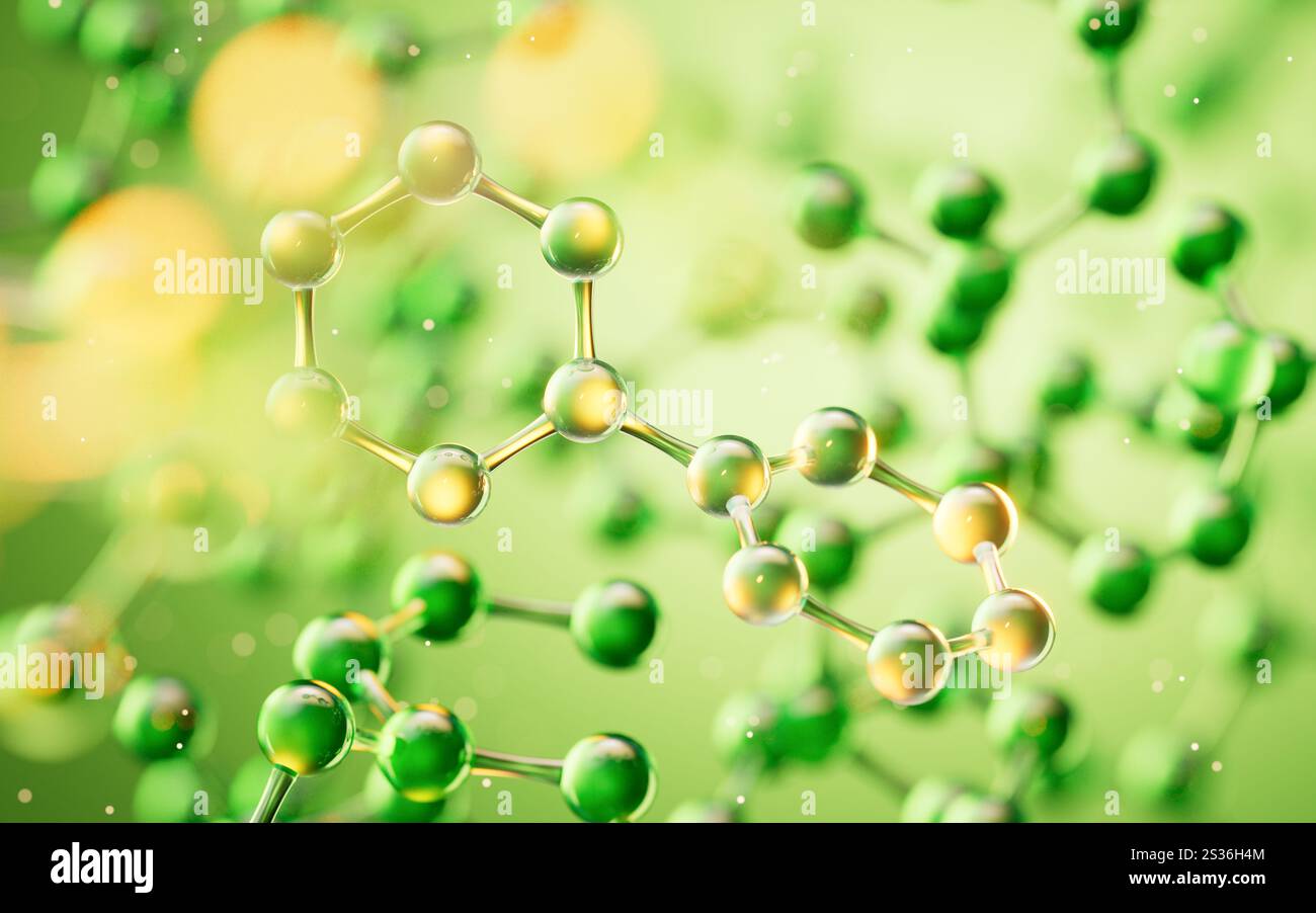 Transparent green molecules background, 3d rendering. 3D illustration ...