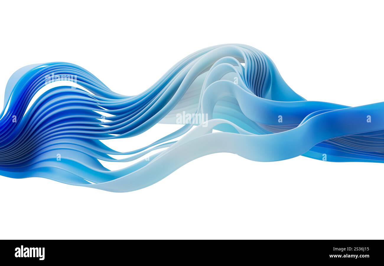 Flowing gradient curve ribbons background, 3d rendering. 3D illustration. Stock Photo