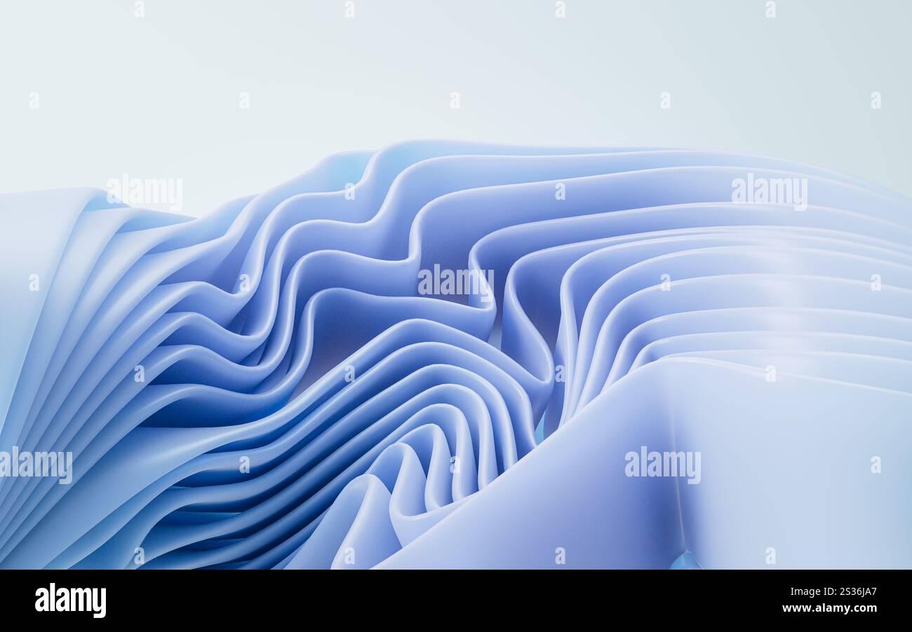 Flowing gradient blue curve ribbons background, 3d rendering. 3D illustration. Stock Photo