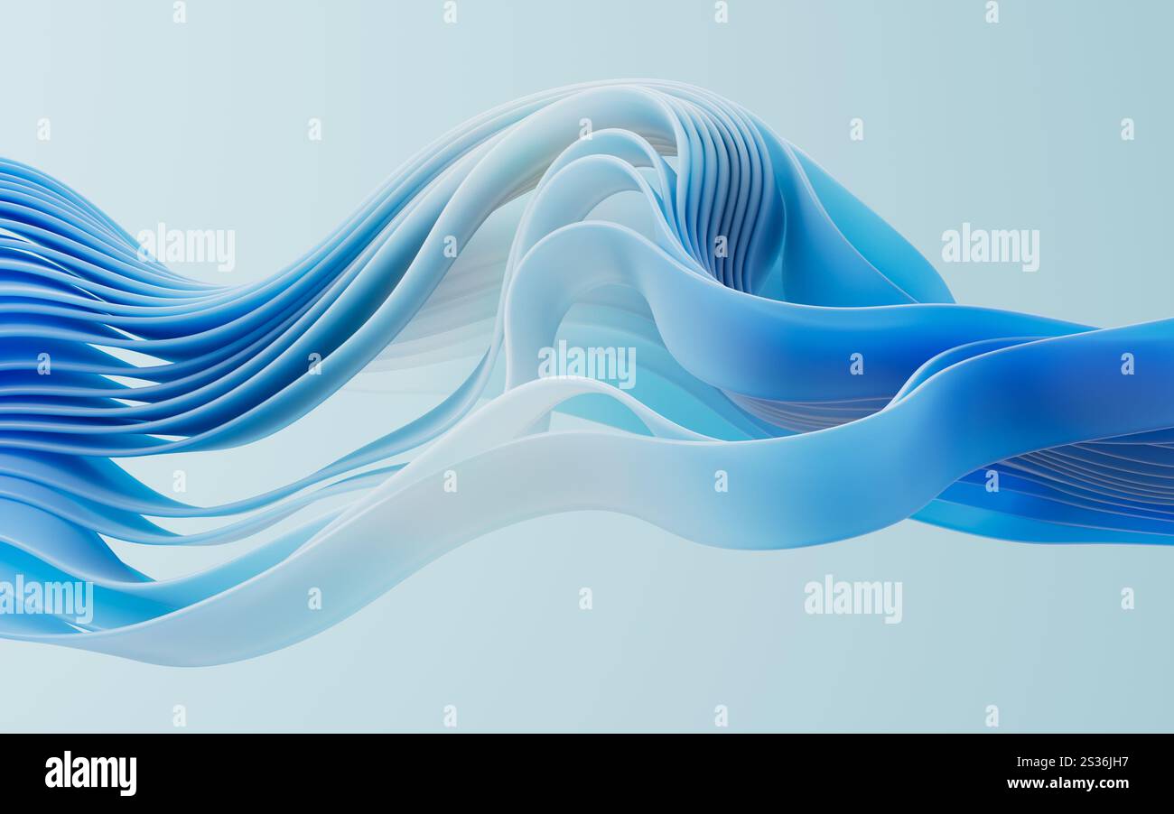 Flowing gradient blue curve ribbons background, 3d rendering. 3D illustration. Stock Photo