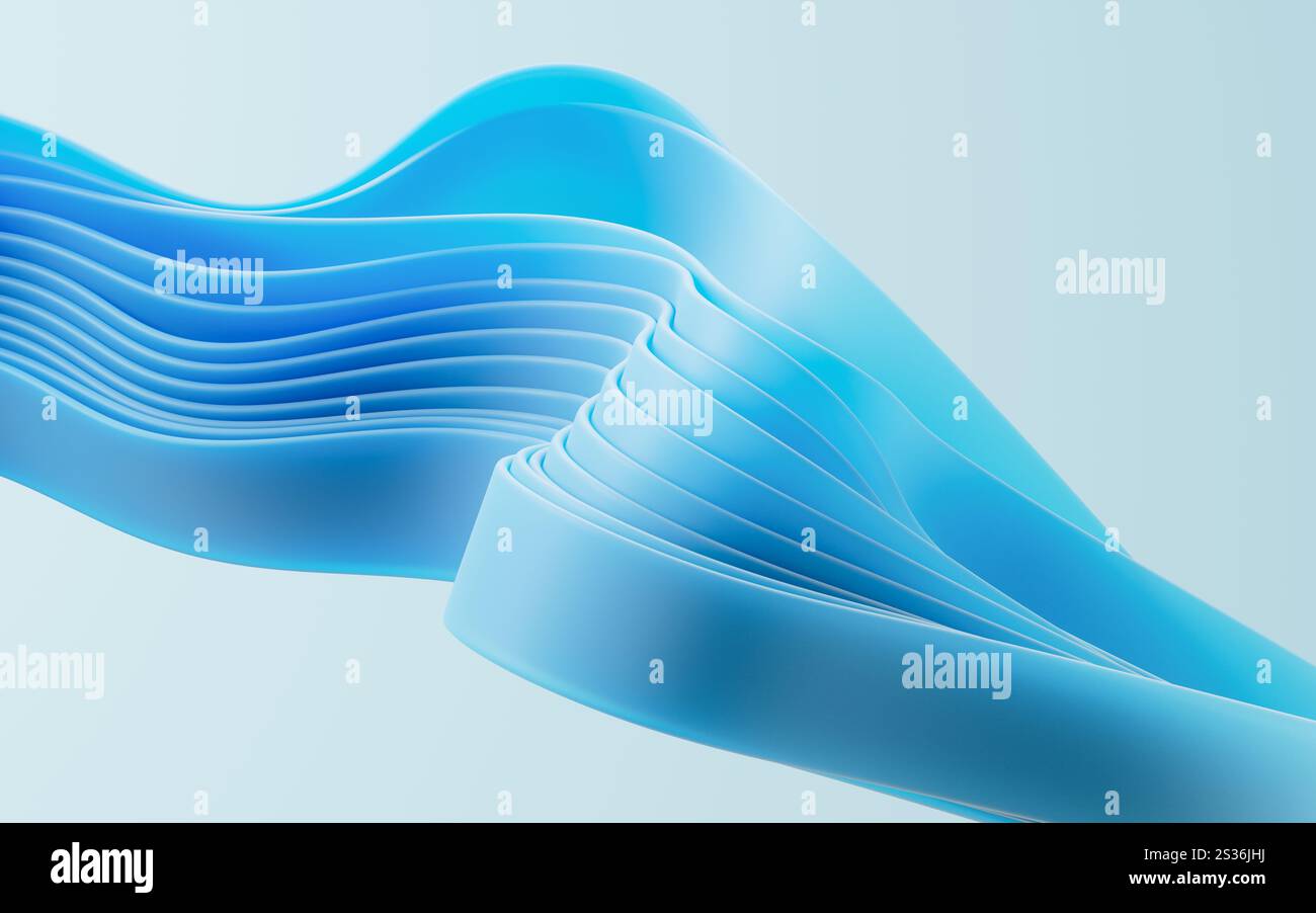 Flowing gradient blue curve ribbons background, 3d rendering. 3D illustration. Stock Photo