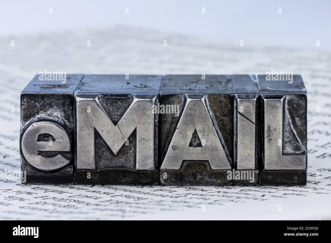 The word e-mail written in lead letters. Symbol photo for fast correspondence Austria Stock Photo