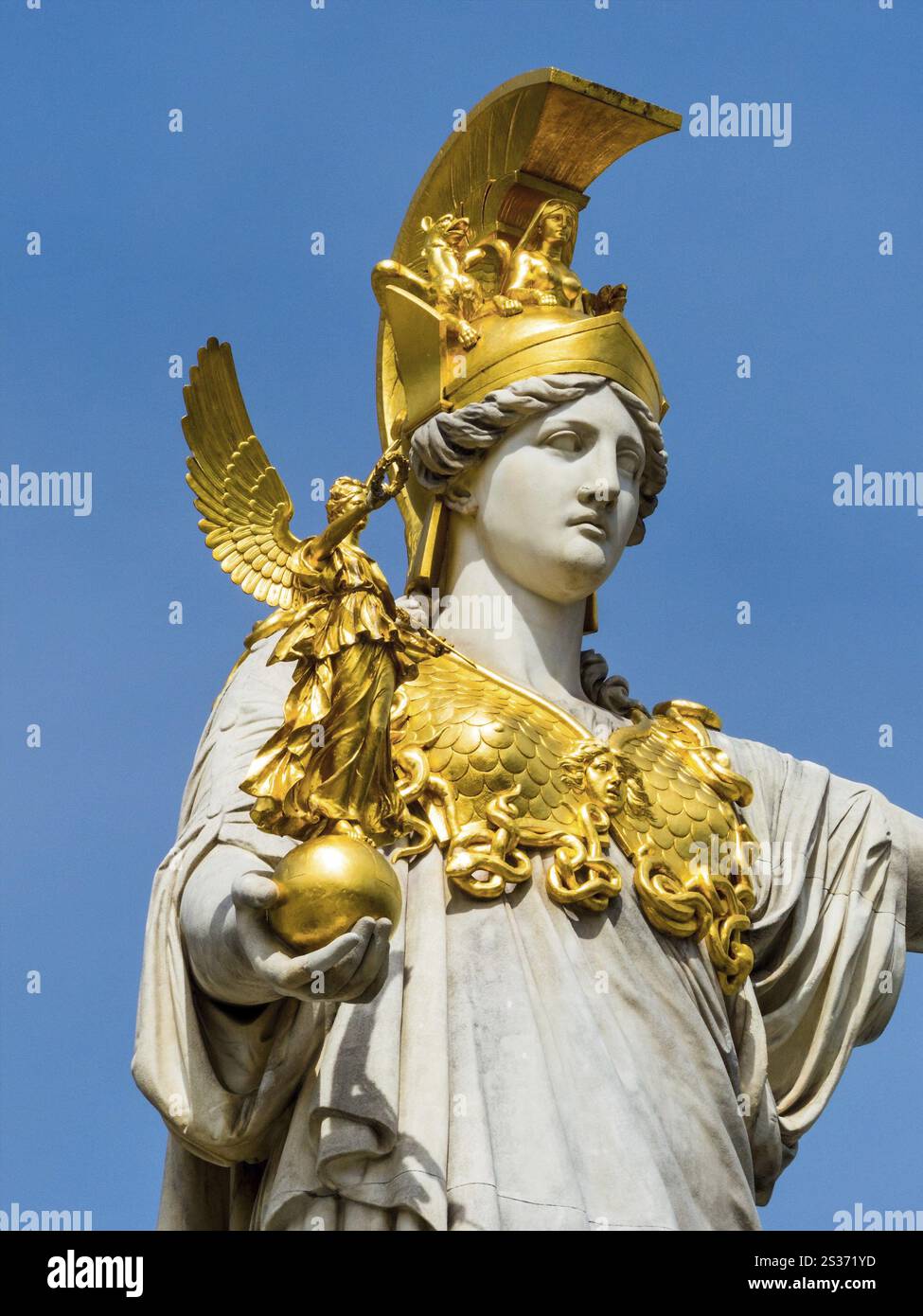 The parliament in Vienna, Austria. With the statue of Pallas Athena, the Greek goddess of wisdom Stock Photo