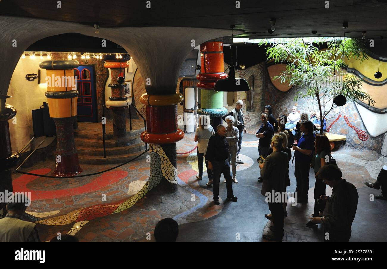 Hundertwasser elements in the Kuchlbauer brewery in Abendberg Bavaria Stock Photo