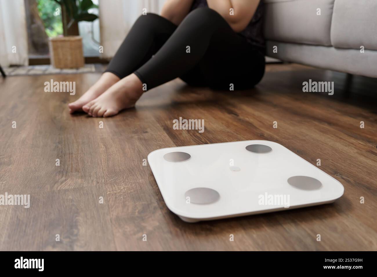 Weight Scale Photo Fail Sad obese woman with fat upset bored of dieting Weight loss fail Fat ...