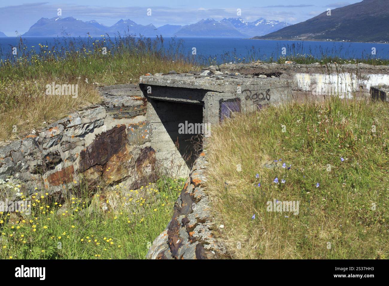 German Worldwar II coast artillery at the Lyngsfjord in Northern Norway Stock Photo