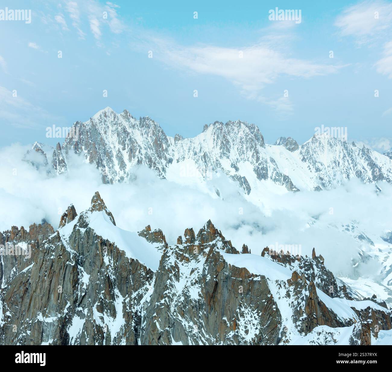 Mont Blanc mountain massif summer landscape(view from Aiguille du Midi ...
