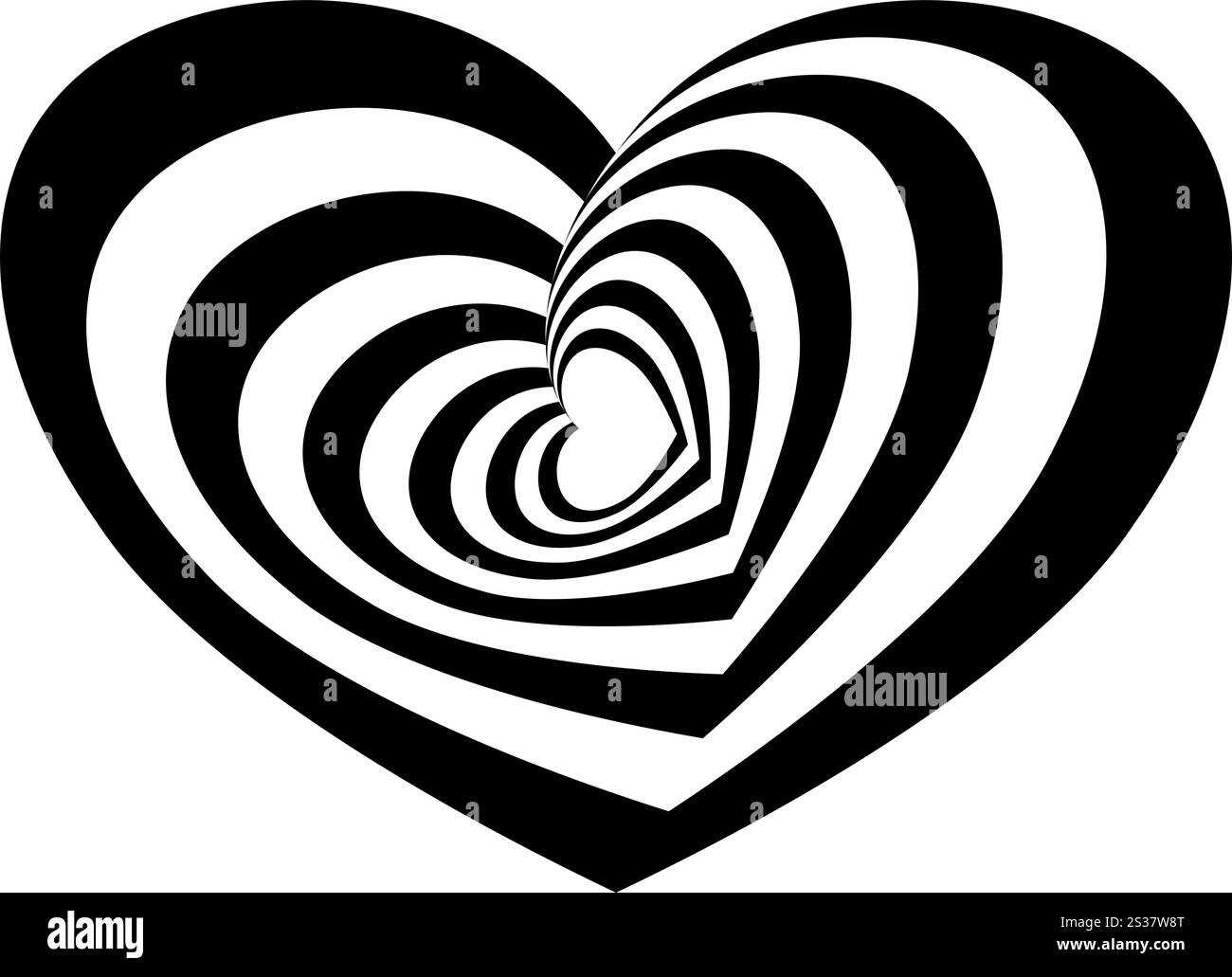 An hypnotic monochrome heart shape spiral. Stock Vector