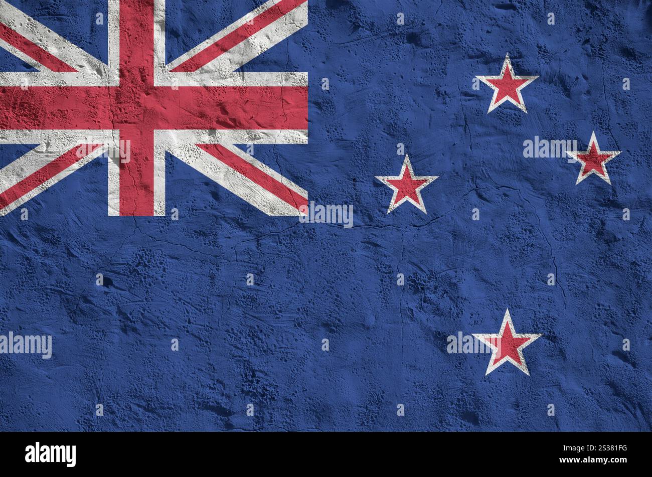 Nz Colors New Zealand flag depicted in bright paint colors on old relief ...