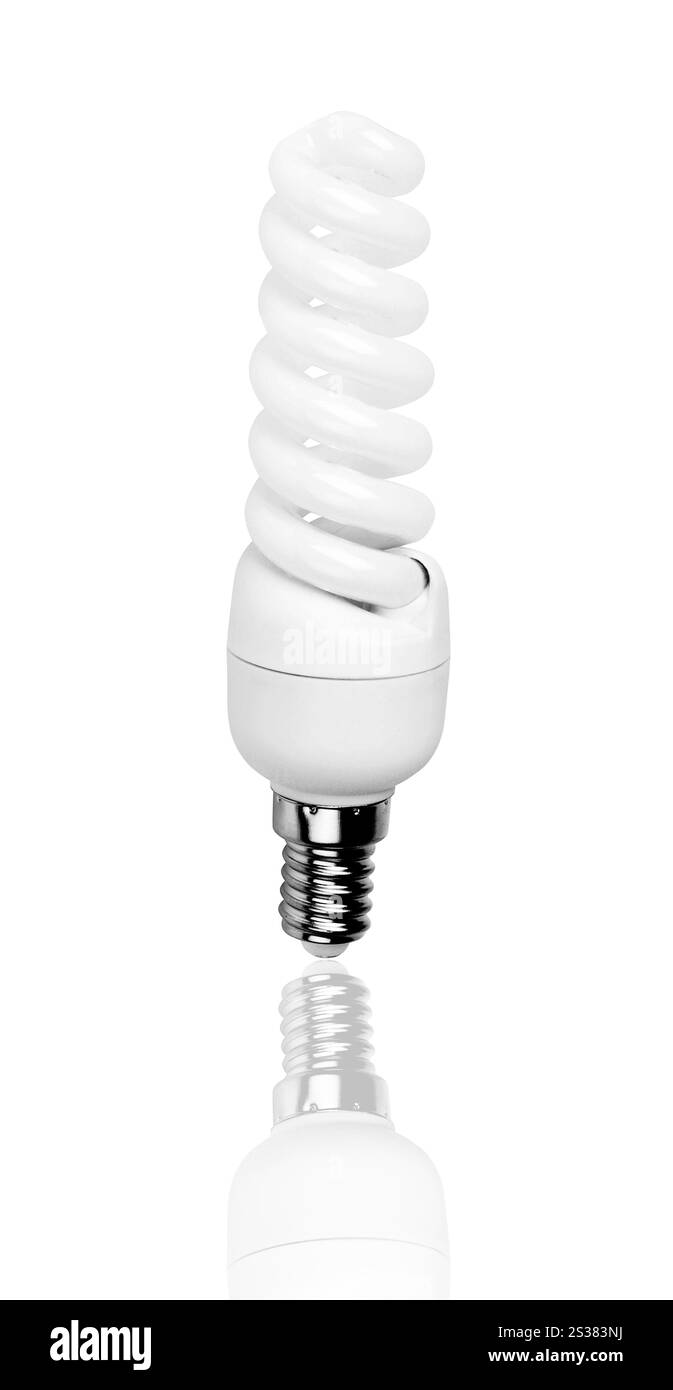 Energy saving fluorescent light bulb isolated on white background ...