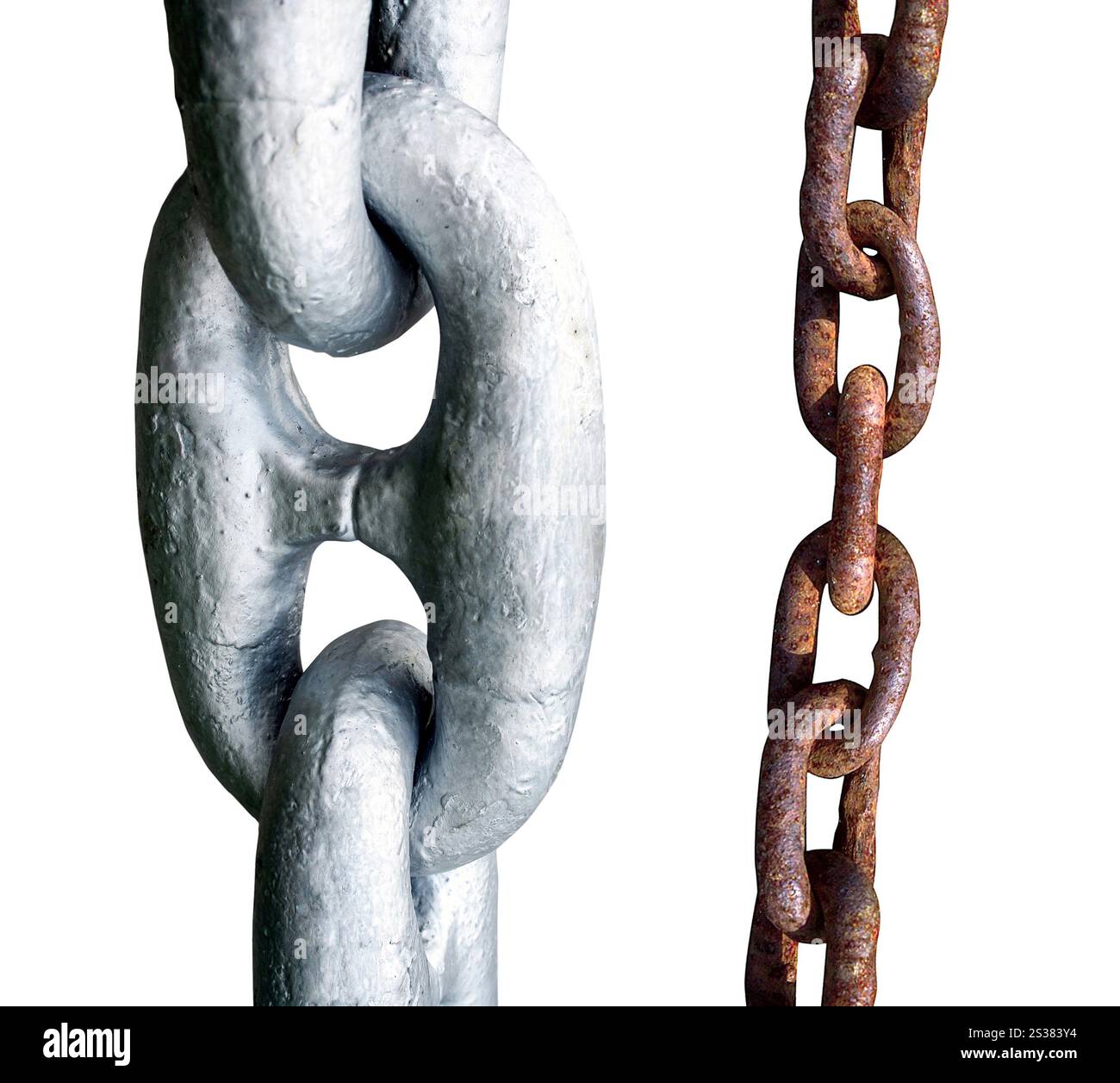 big and small chain isolated on white background. big and small chain ...