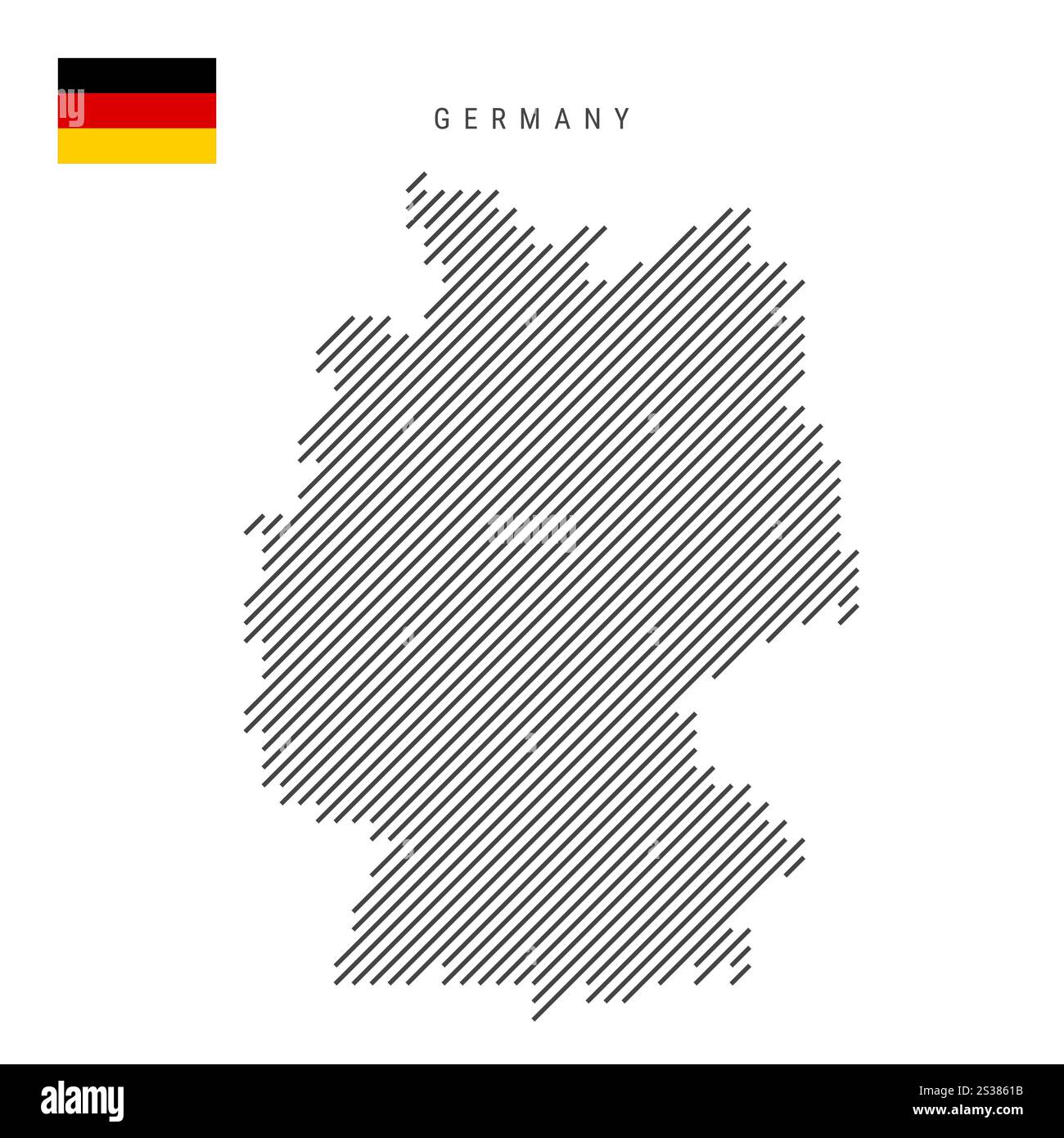Germany map from pattern of black slanted parallel lines. Flat vector illustration isolated on white Stock Vector