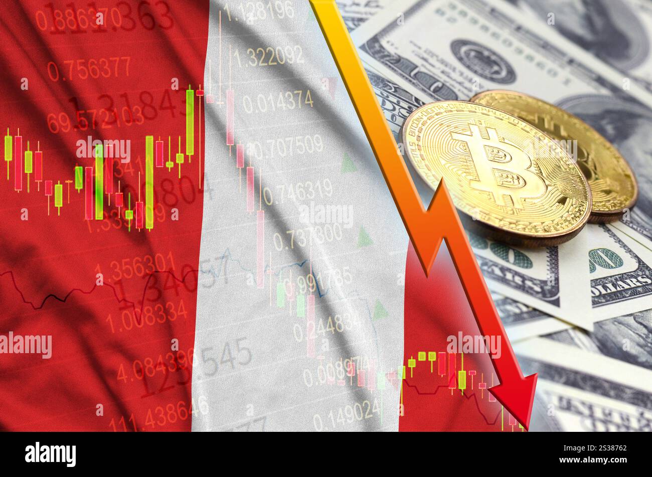 Peru bitcoin flag, national flag cryptocurrency concept black background  Stock Photo - Alamy