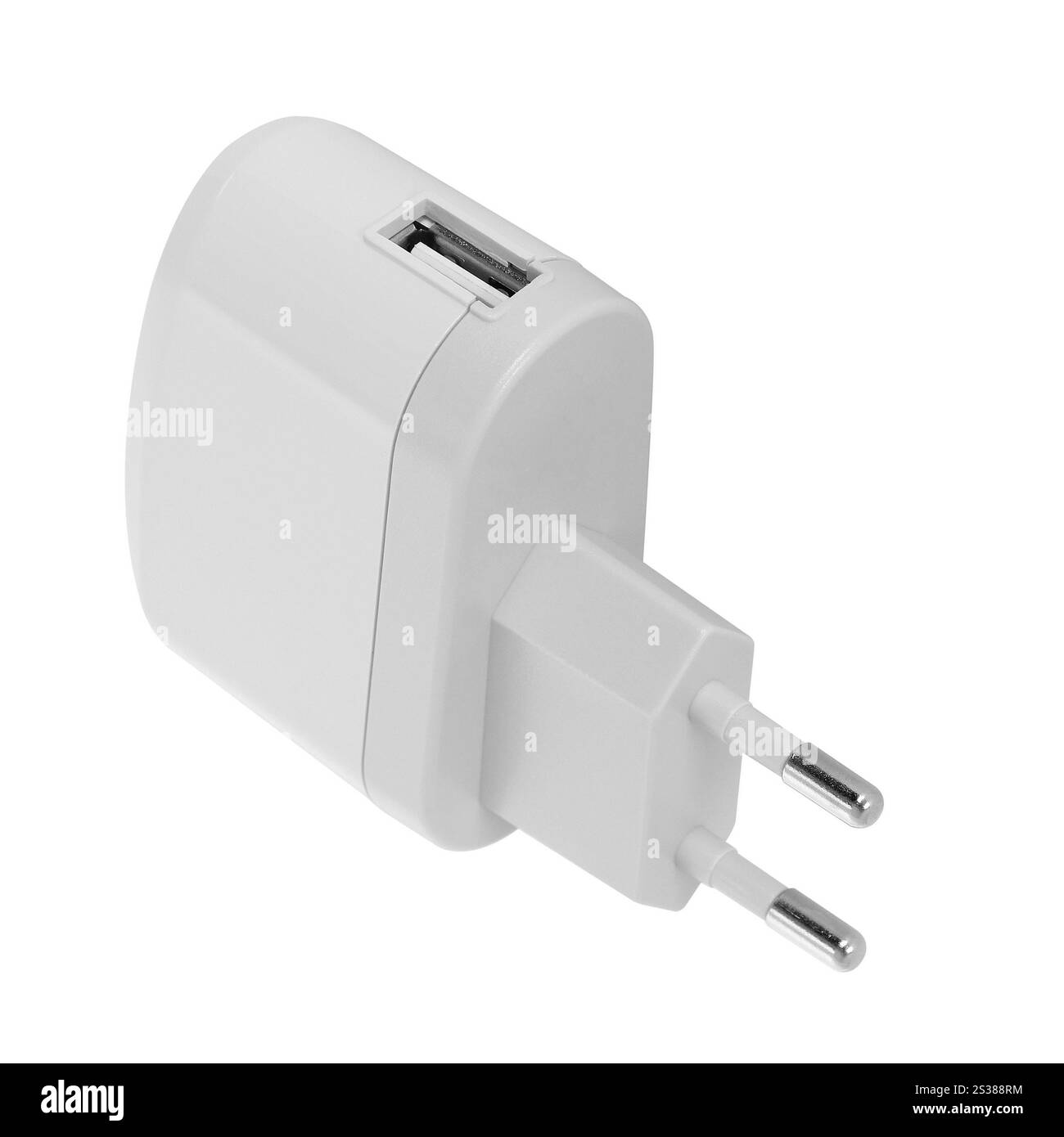 Electrical adapter to USB port isolated on white background. Electrical adapter to USB port Stock Photo