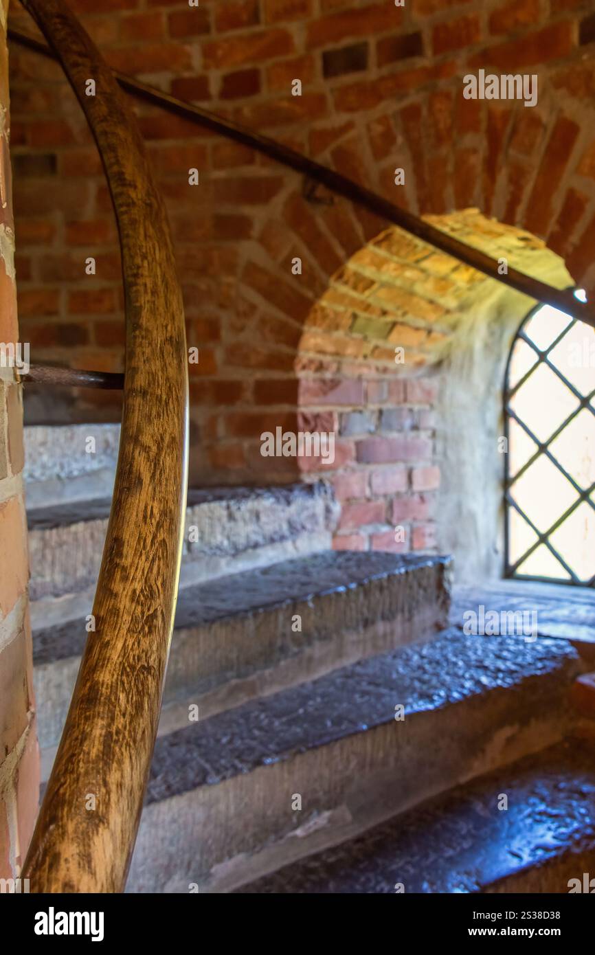 Wooden railing in a stair in old tower Stock Photo - Alamy