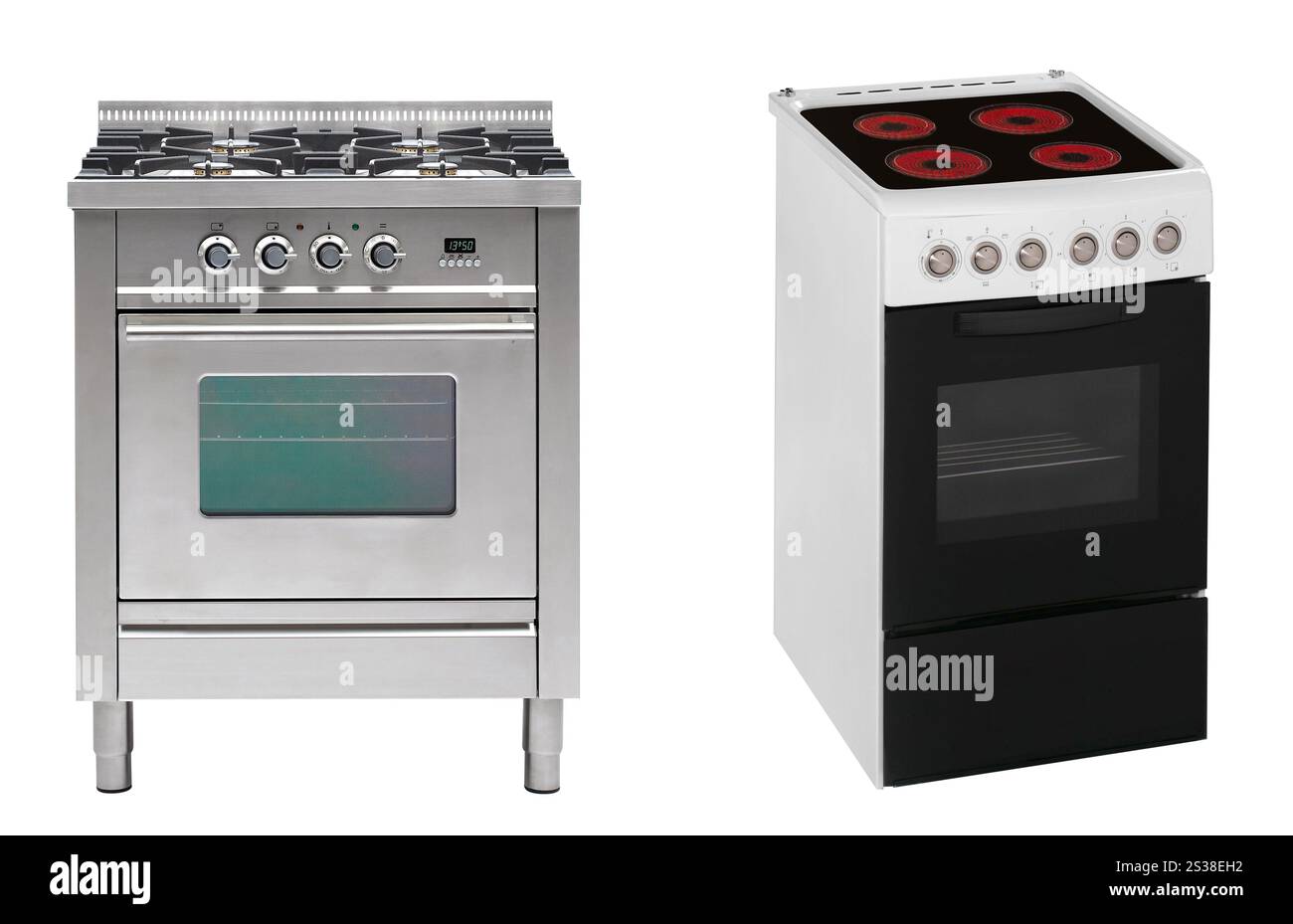electric and gas stoves isolated on white Stock Photo