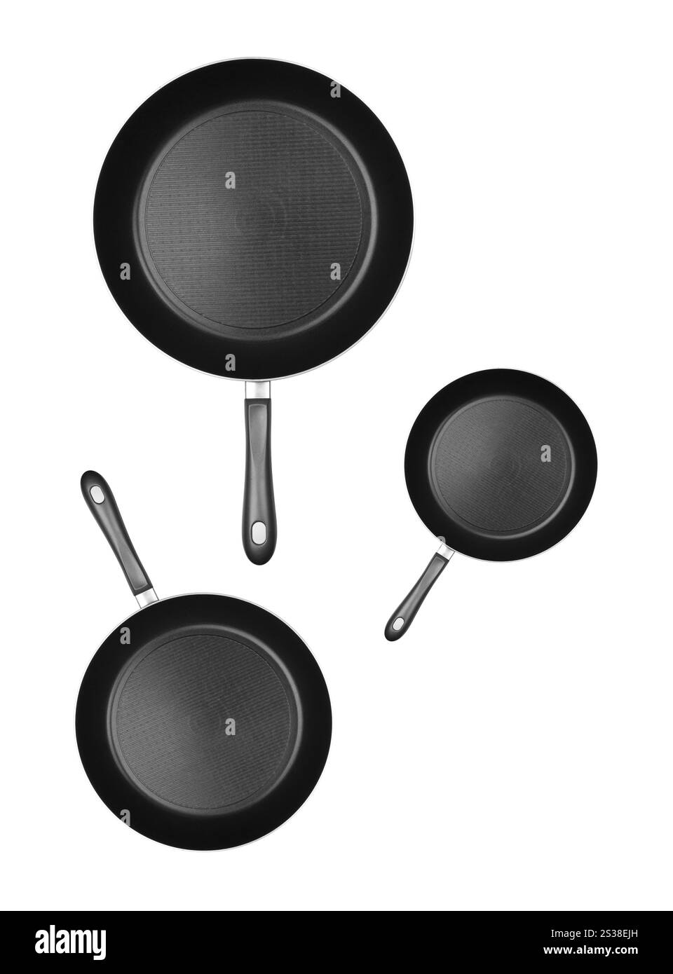 black frying pans isolated on white background. black frying pans Stock Photo