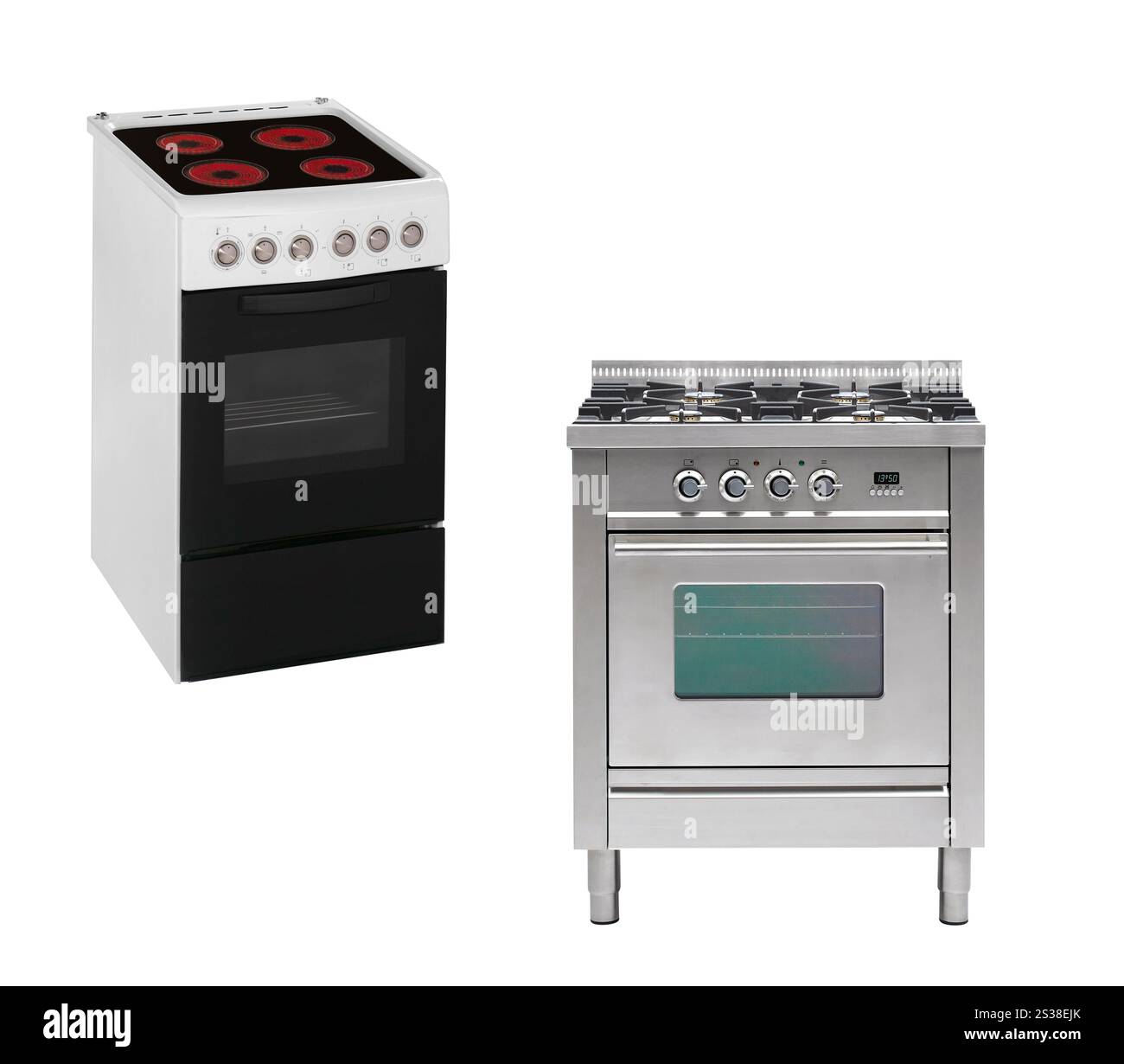 gas cooker and electric stove over the white background Stock Photo