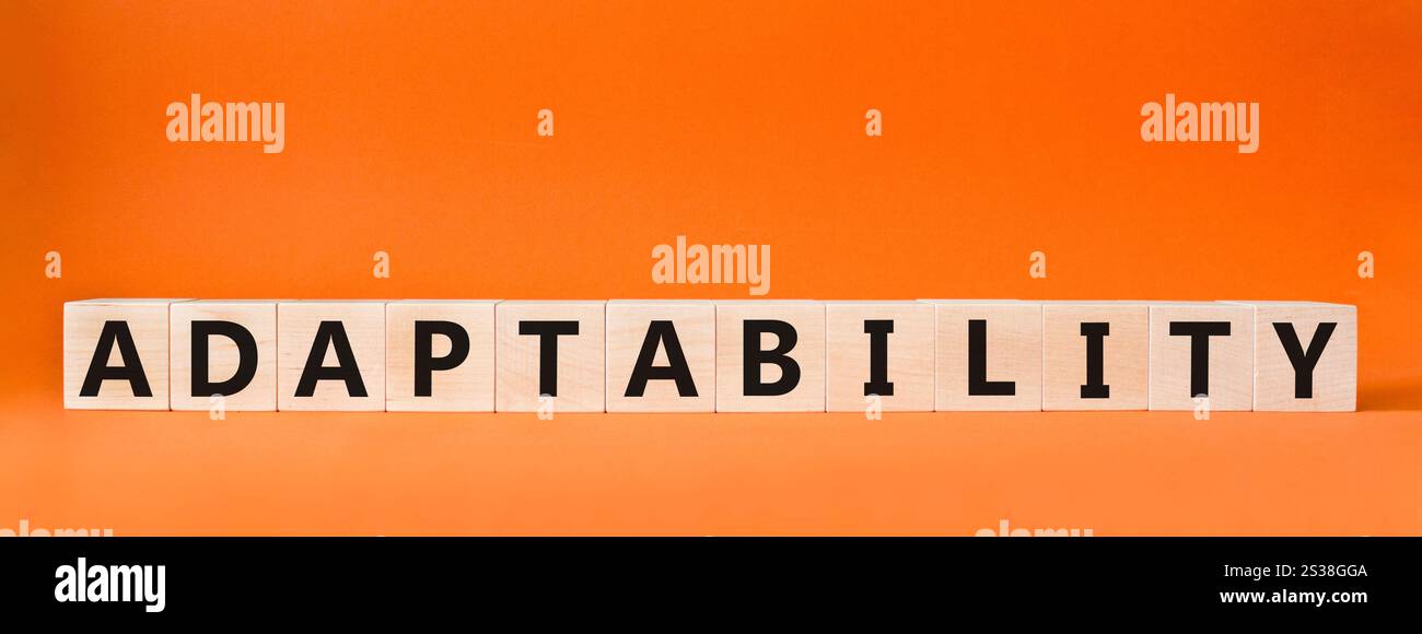 Adaptability symbol. Wooden blocks with word Adaptability. Beautiful ...