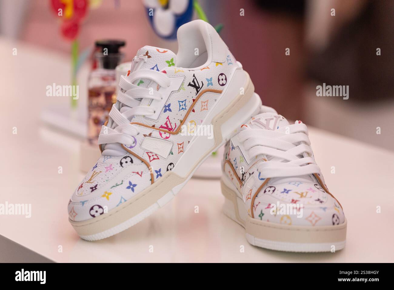 Louis Vuitton X Takashi Murakami LV Trainer Sneaker in White main image 1