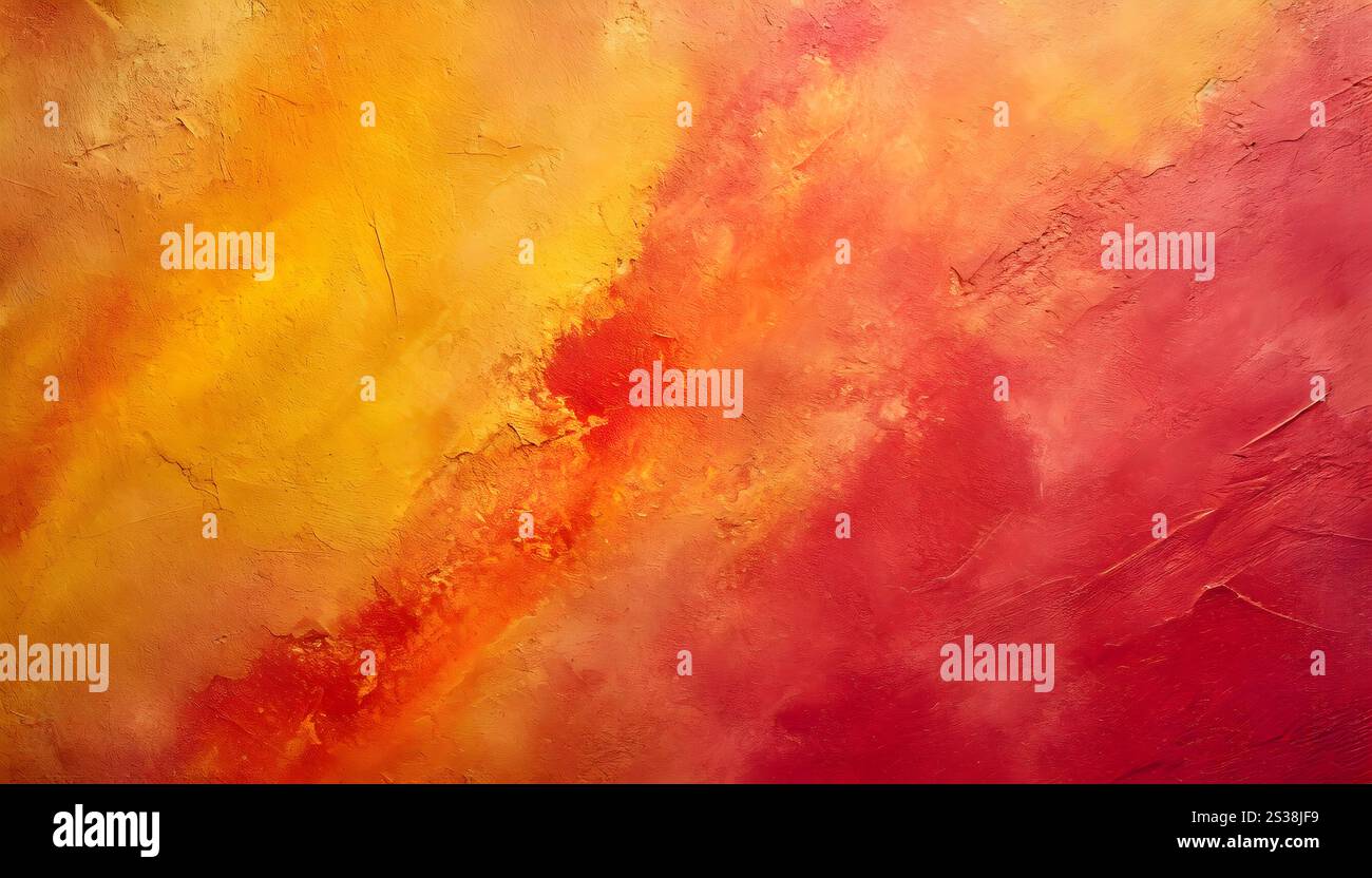 Curated visual reference: Energetic Textured Paint Wall Reference: This Painting Features A Vibrant Red And Yellow Background With
