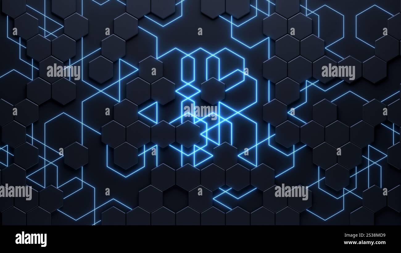 Abstract blue futuristic background with hexagon pattern with light ...