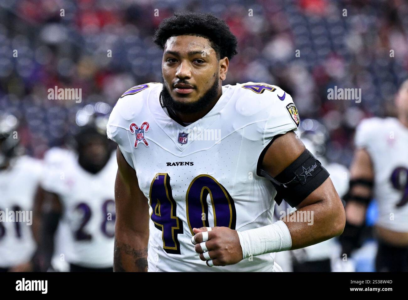 Baltimore Ravens linebacker Malik Harrison (40) exits the field prior