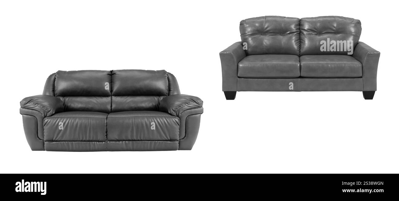 black sofas isolated on white background Stock Photo - Alamy