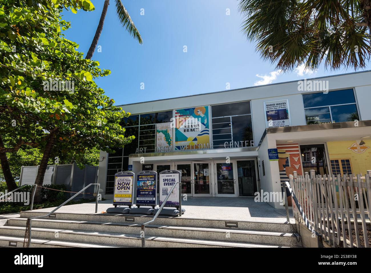 Miami, FL, USA - March 30, 2024: Art deco Welcome Center located in Lummus Park along popular Ocean Drive in Miami, Florida. Stock Photo