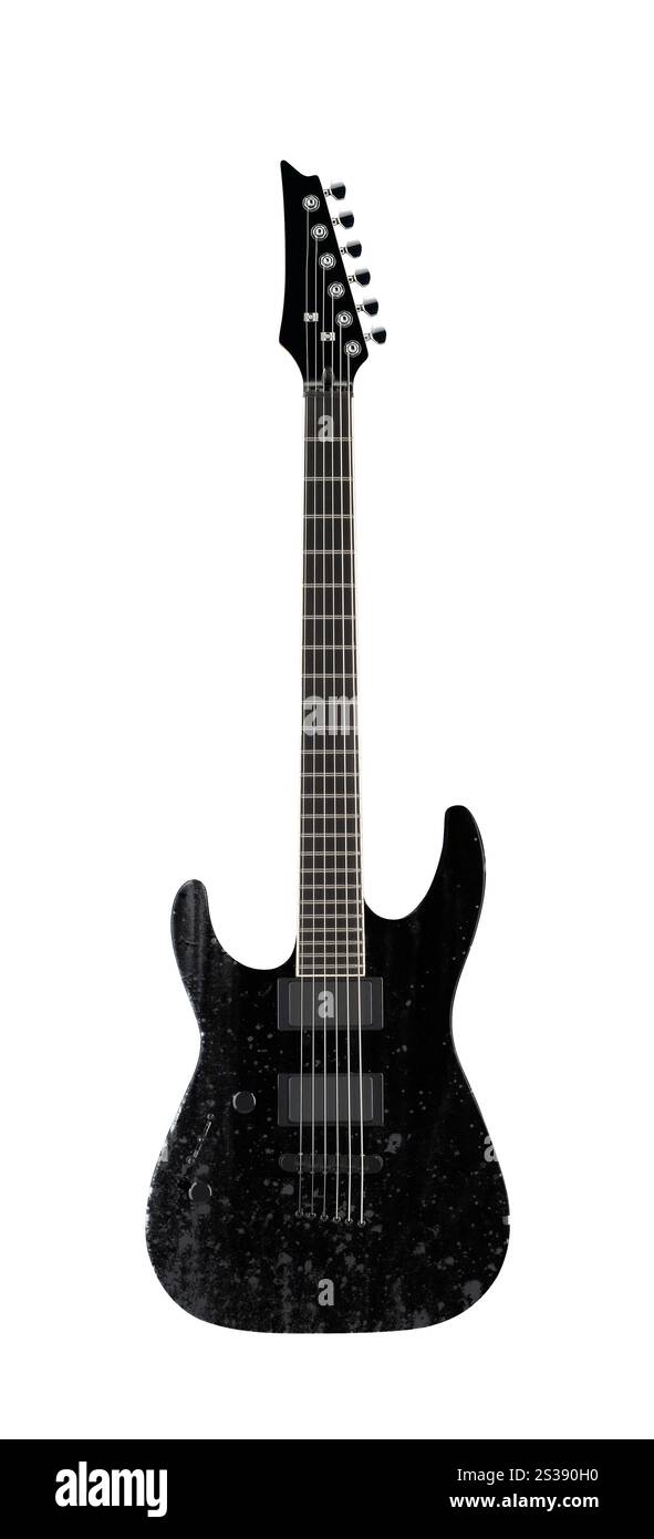 Black electric guitar isolated on white background Stock Photo - Alamy