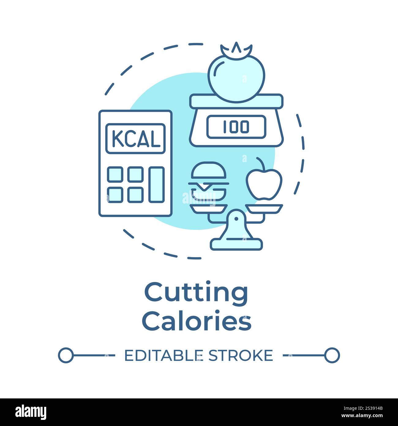 Cutting calories soft blue concept icon Stock Vector